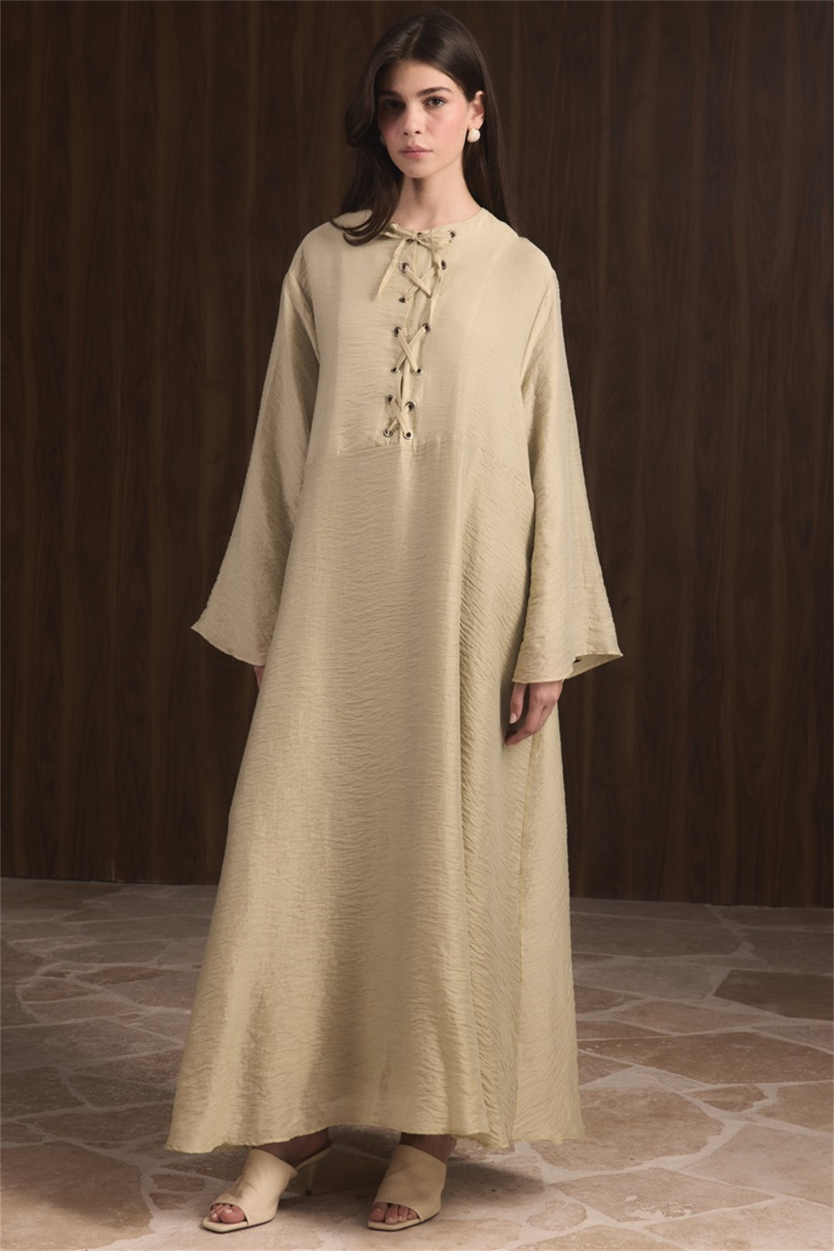 Lucy Bağcık Yaka Detaylı Elbise - Çağla