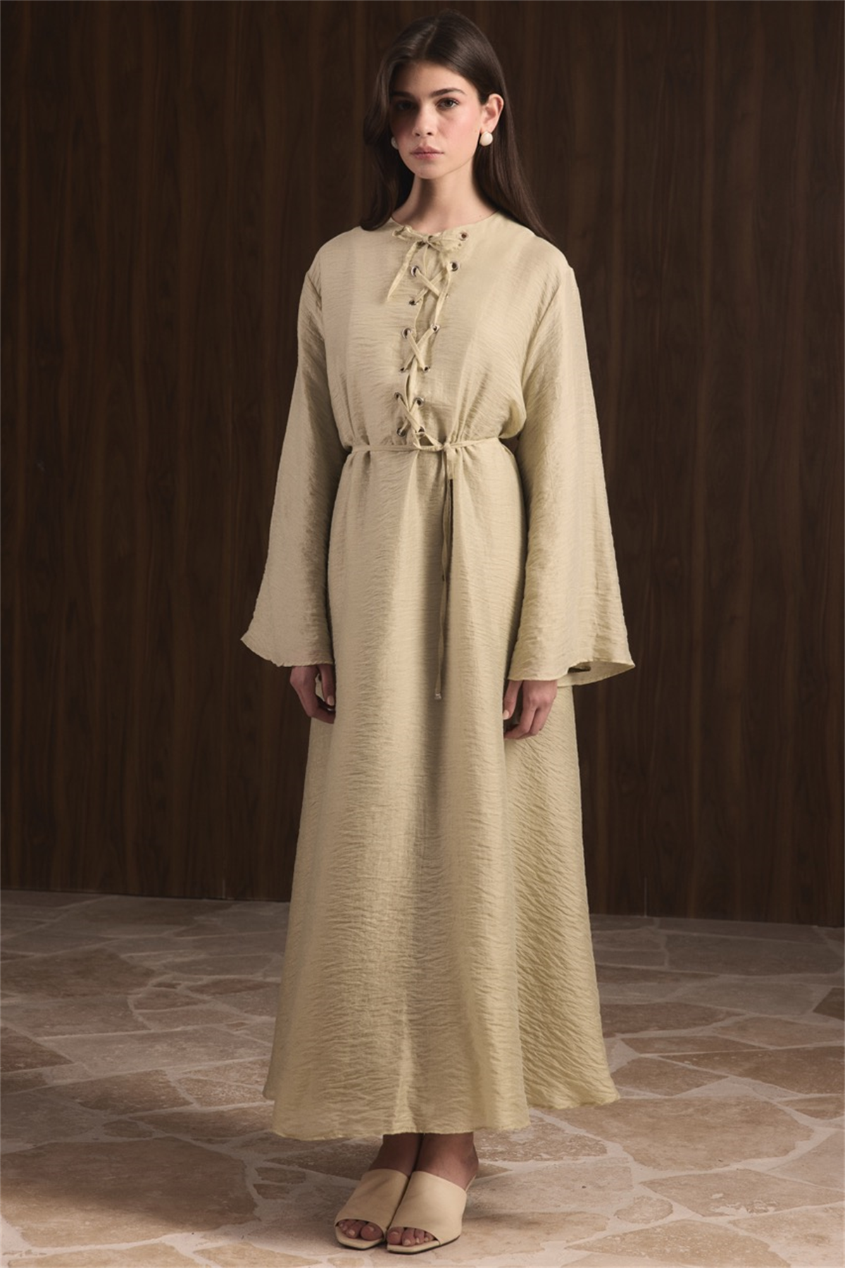 Lucy Bağcık Yaka Detaylı Elbise - Çağla