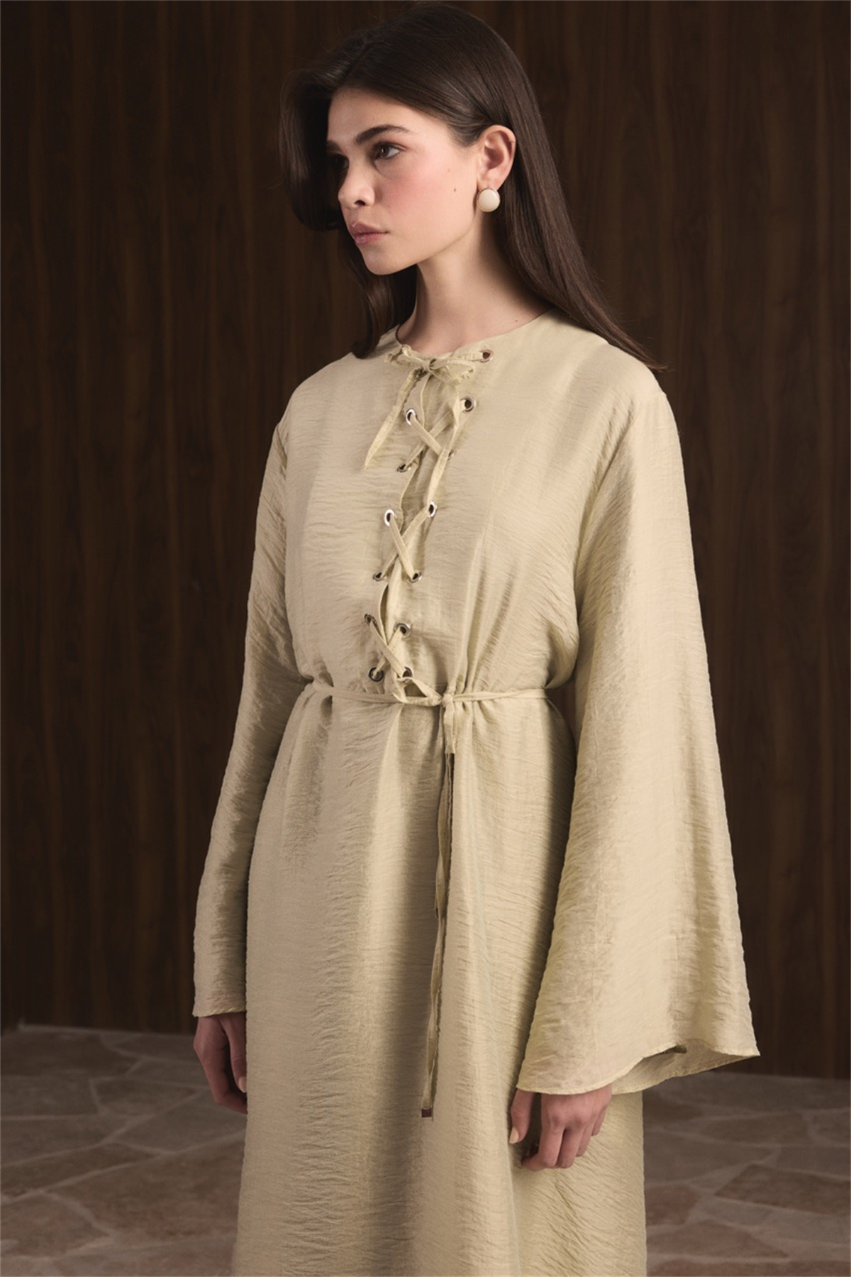 Lucy Bağcık Yaka Detaylı Elbise - Çağla