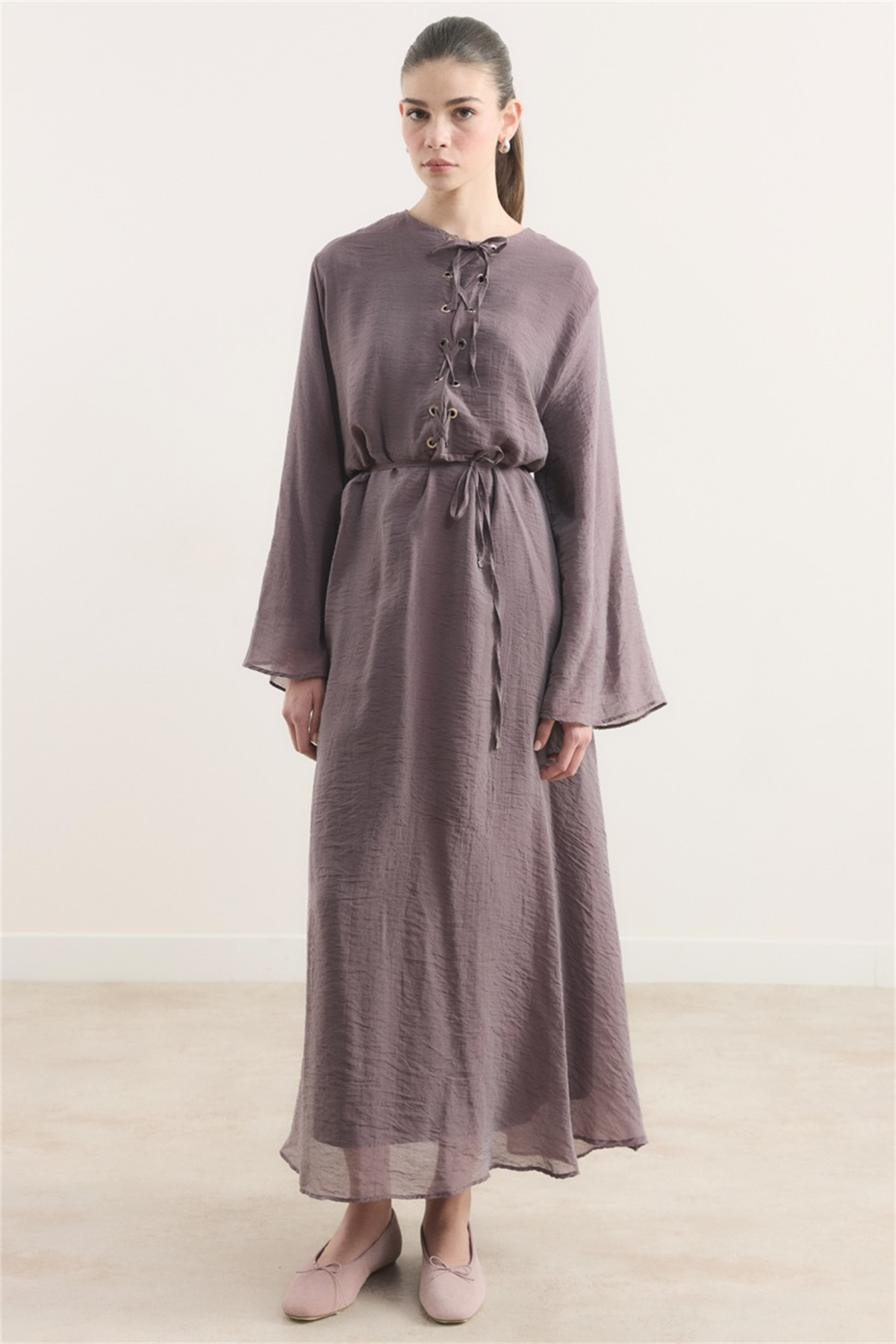 Lucy Bağcık Yaka Detaylı Elbise - Mürdüm