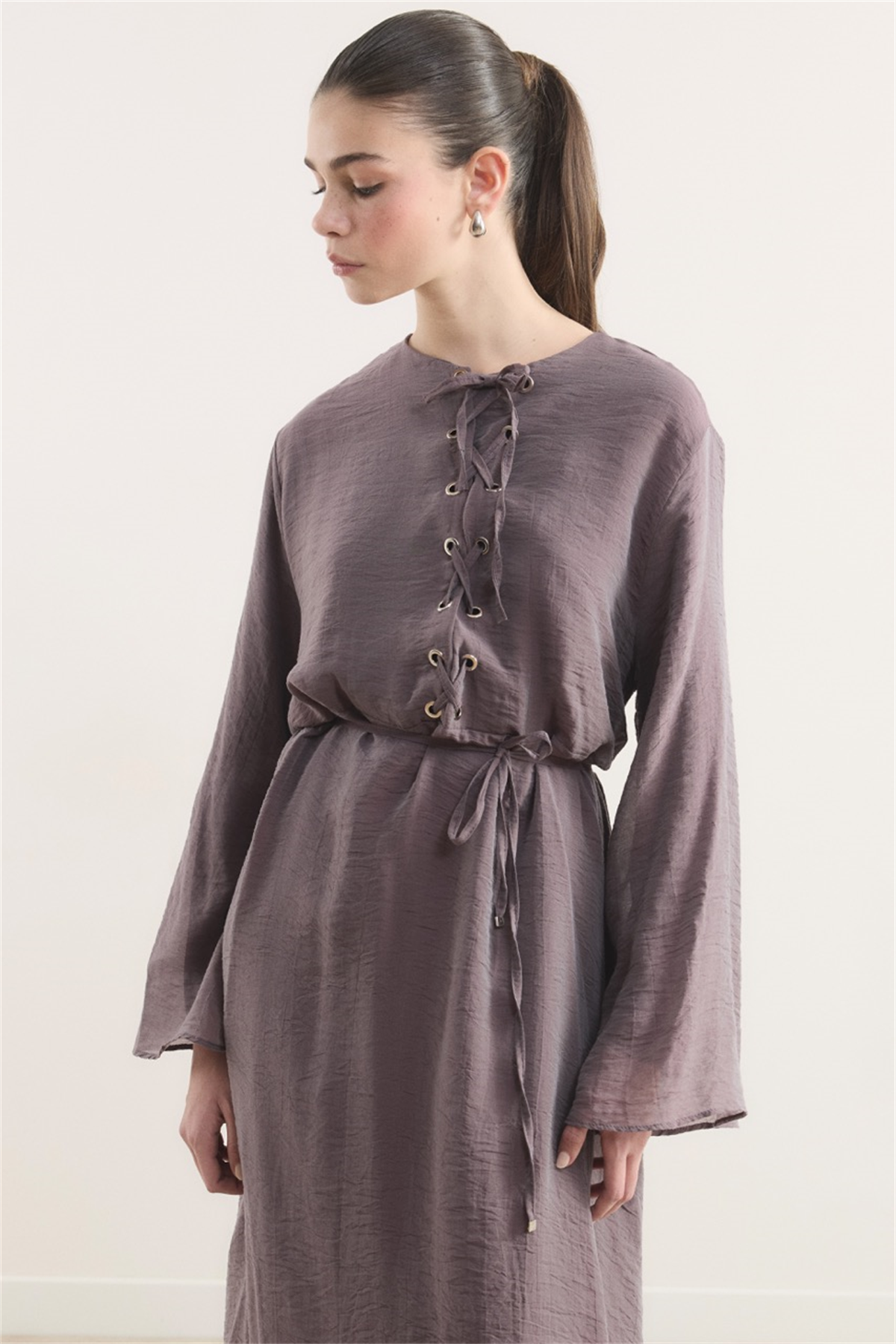 Lucy Bağcık Yaka Detaylı Elbise - Mürdüm