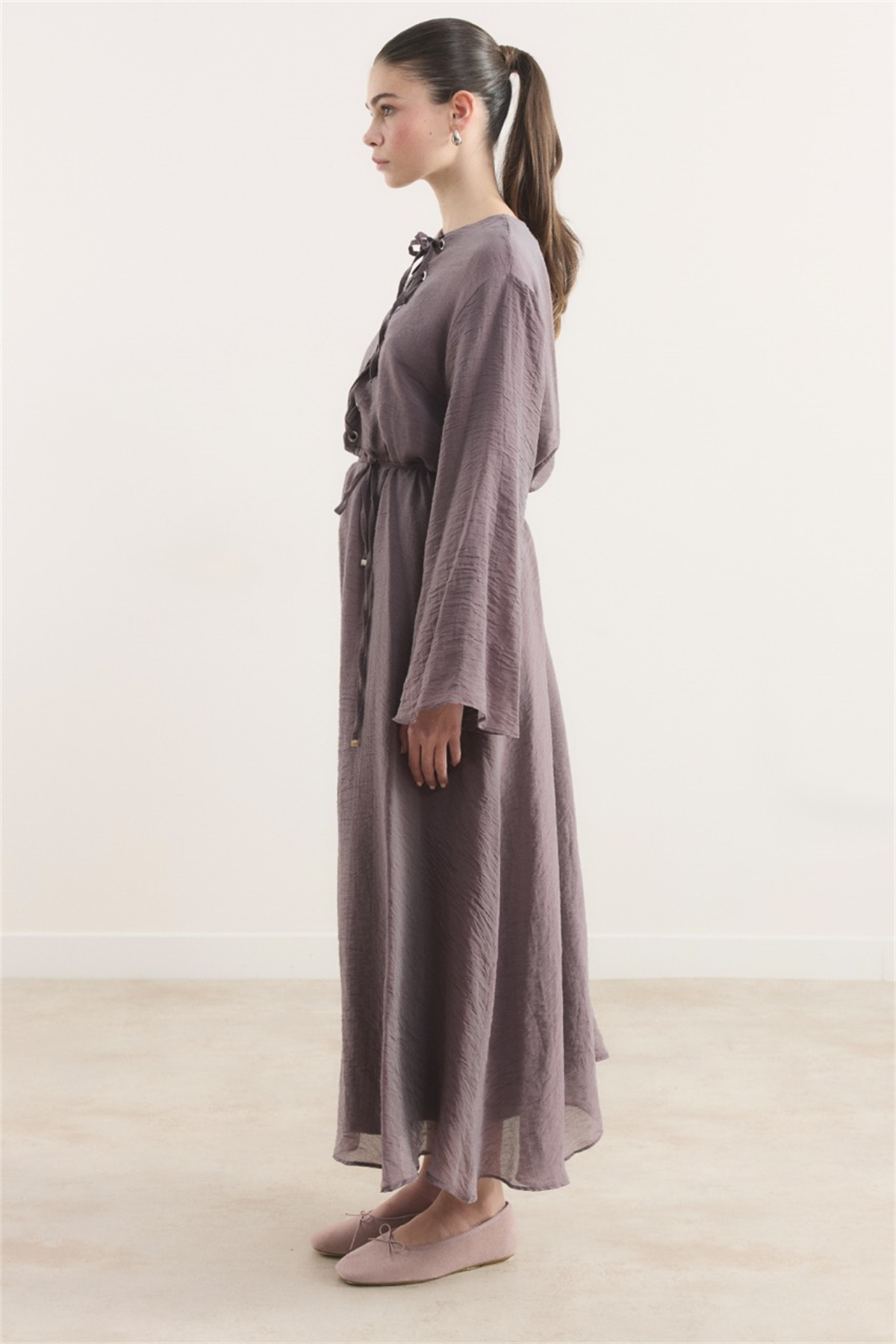 Lucy Bağcık Yaka Detaylı Elbise - Mürdüm