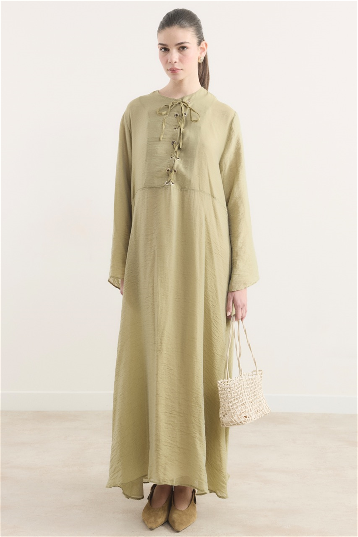 Lucy Bağcık Yaka Detaylı Elbise - Yeşil