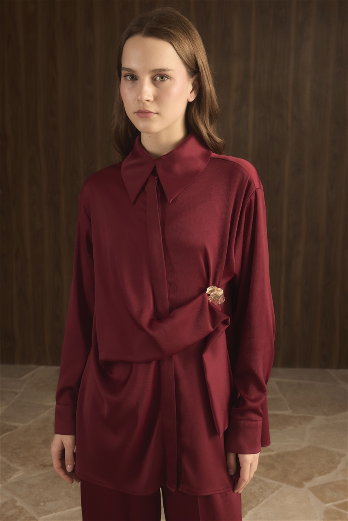 Madella Bağlamalı Broşlu Takım - Bordo