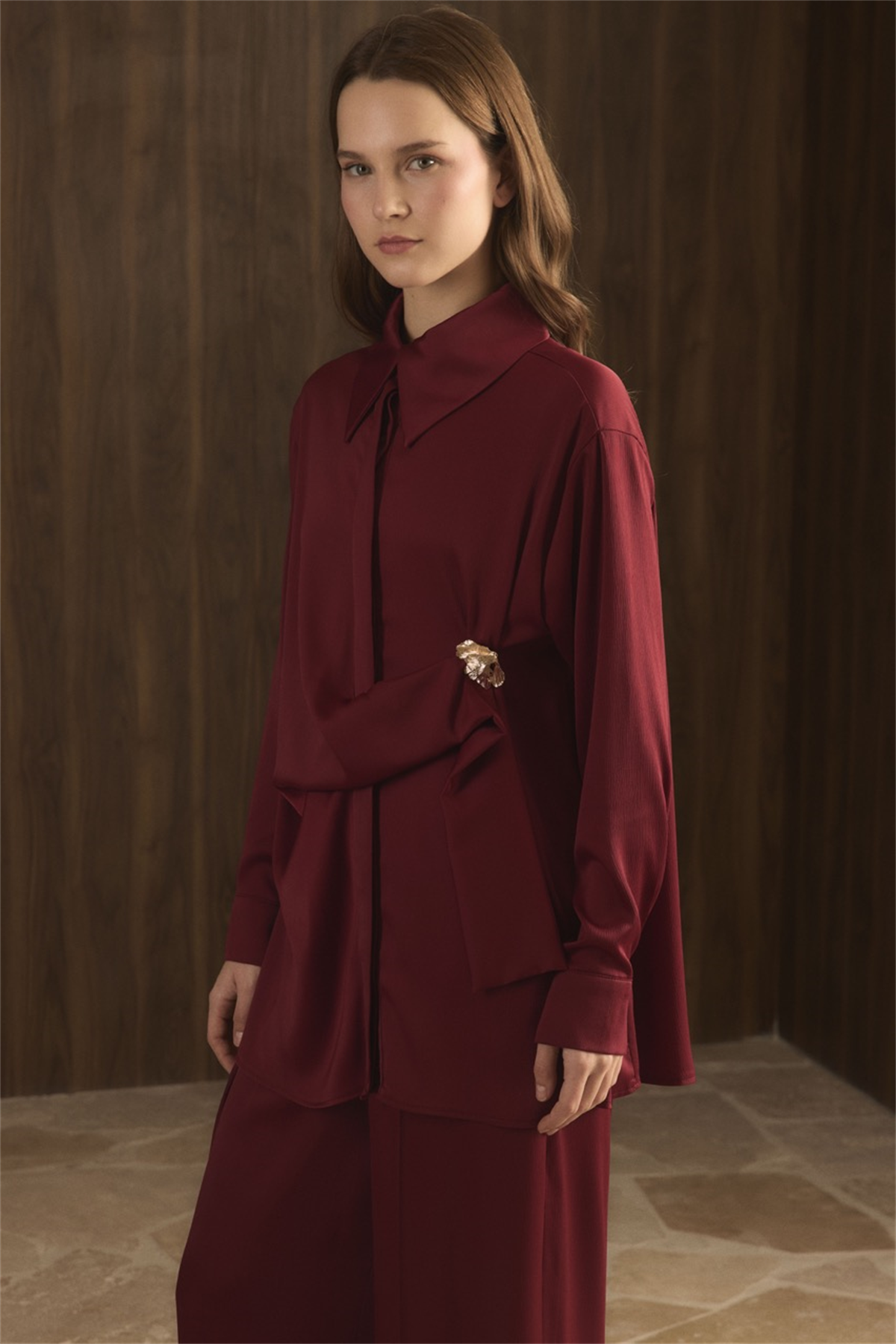 Madella Bağlamalı Broşlu Takım - Bordo