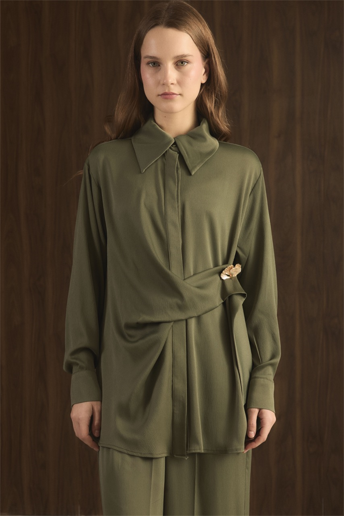 Madella Bağlamalı Broşlu Takım - Haki