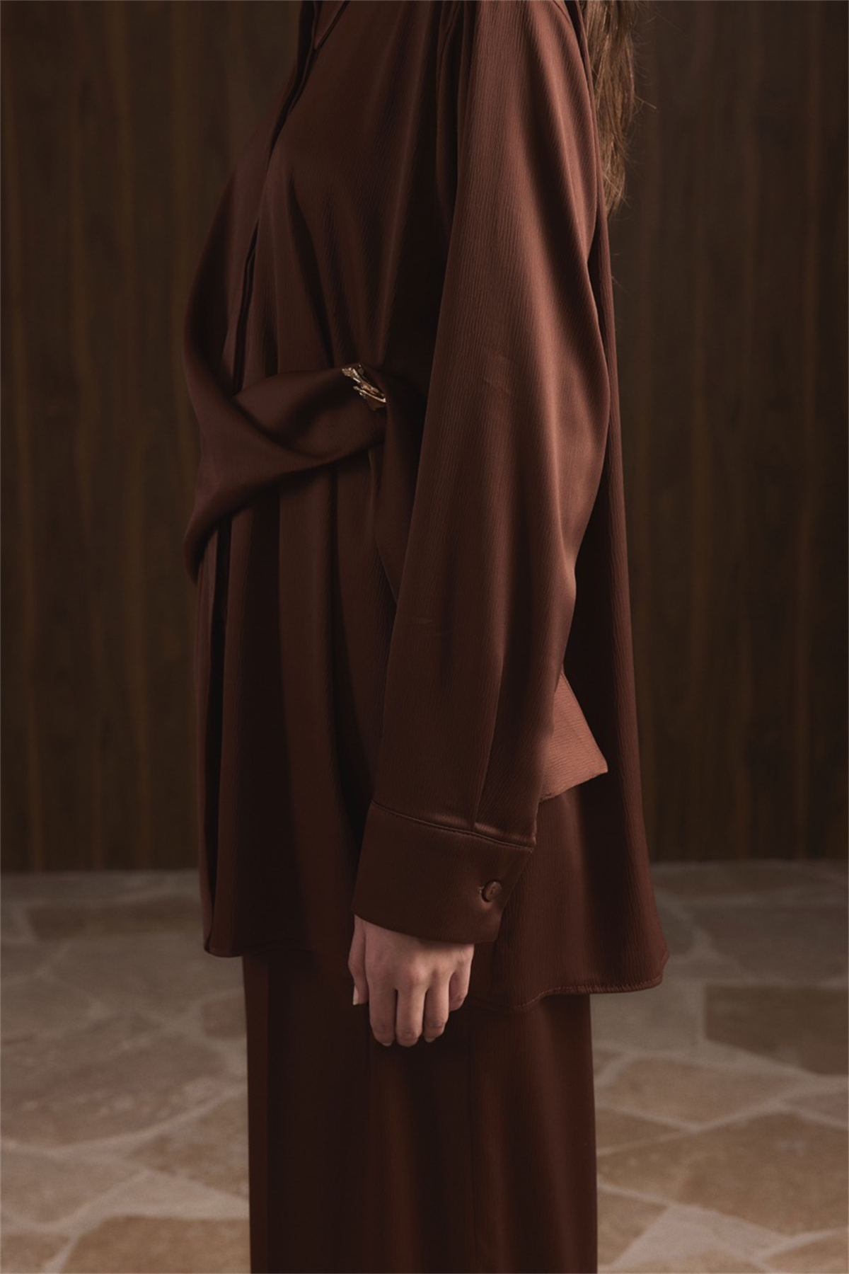 Madella Bağlamalı Broşlu Takım - Kahve