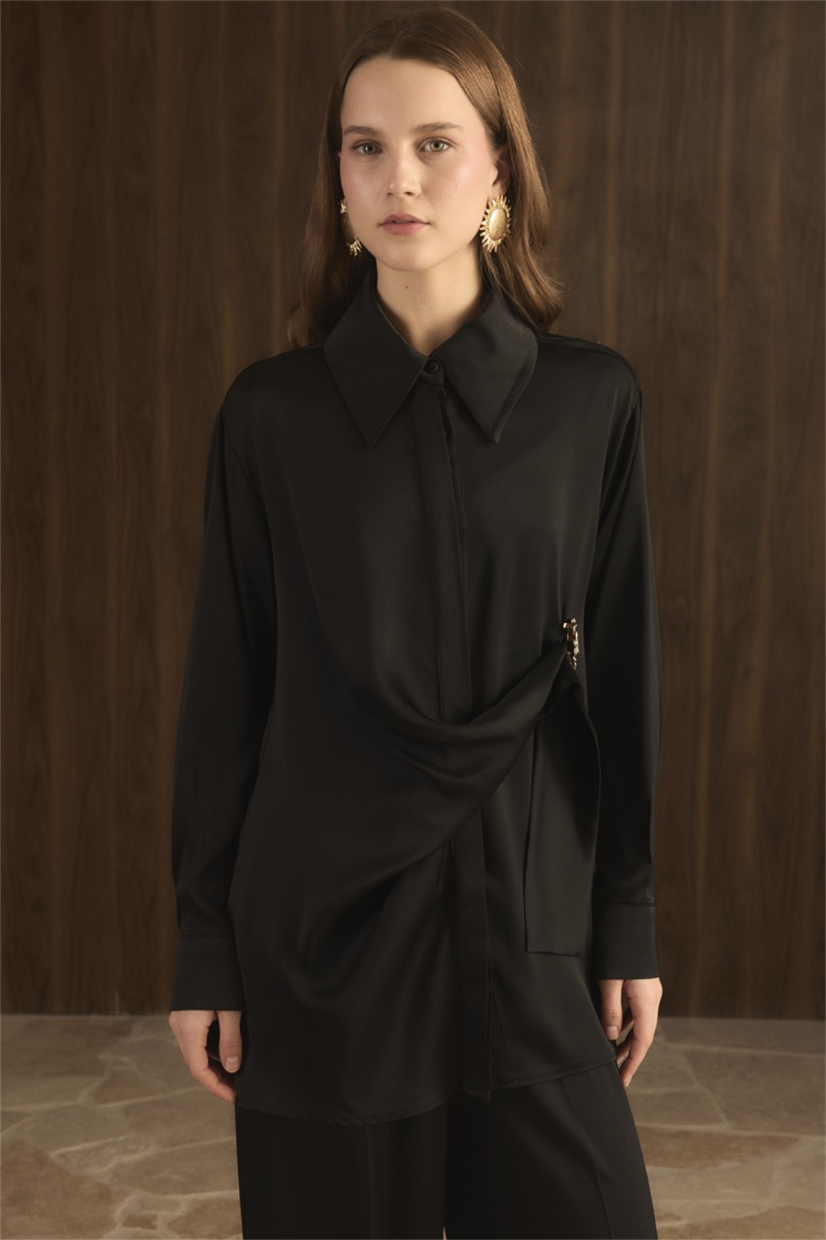 Madella Bağlamalı Broşlu Takım - Siyah