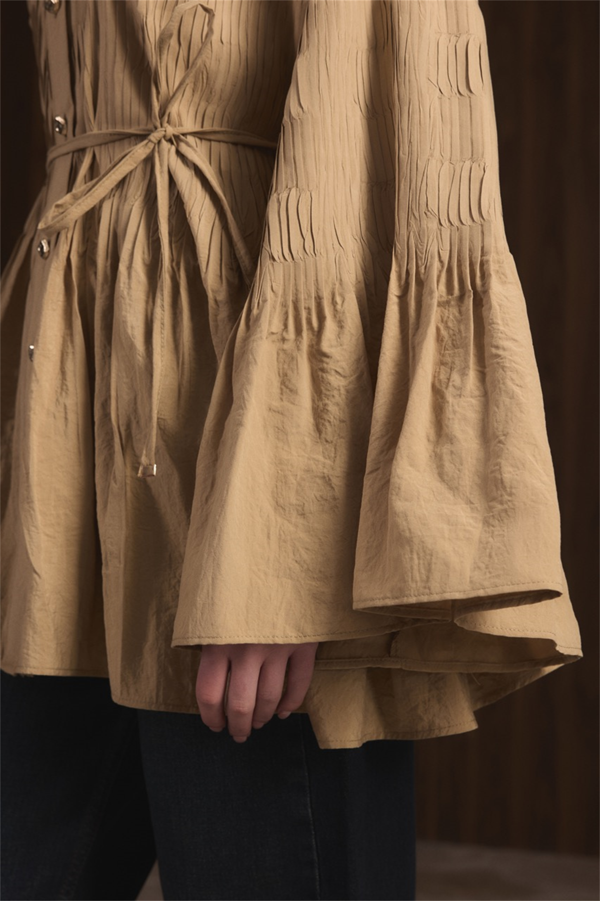 Martha Düğmeli Belden Bağlamalı Gömlek - Yeşil