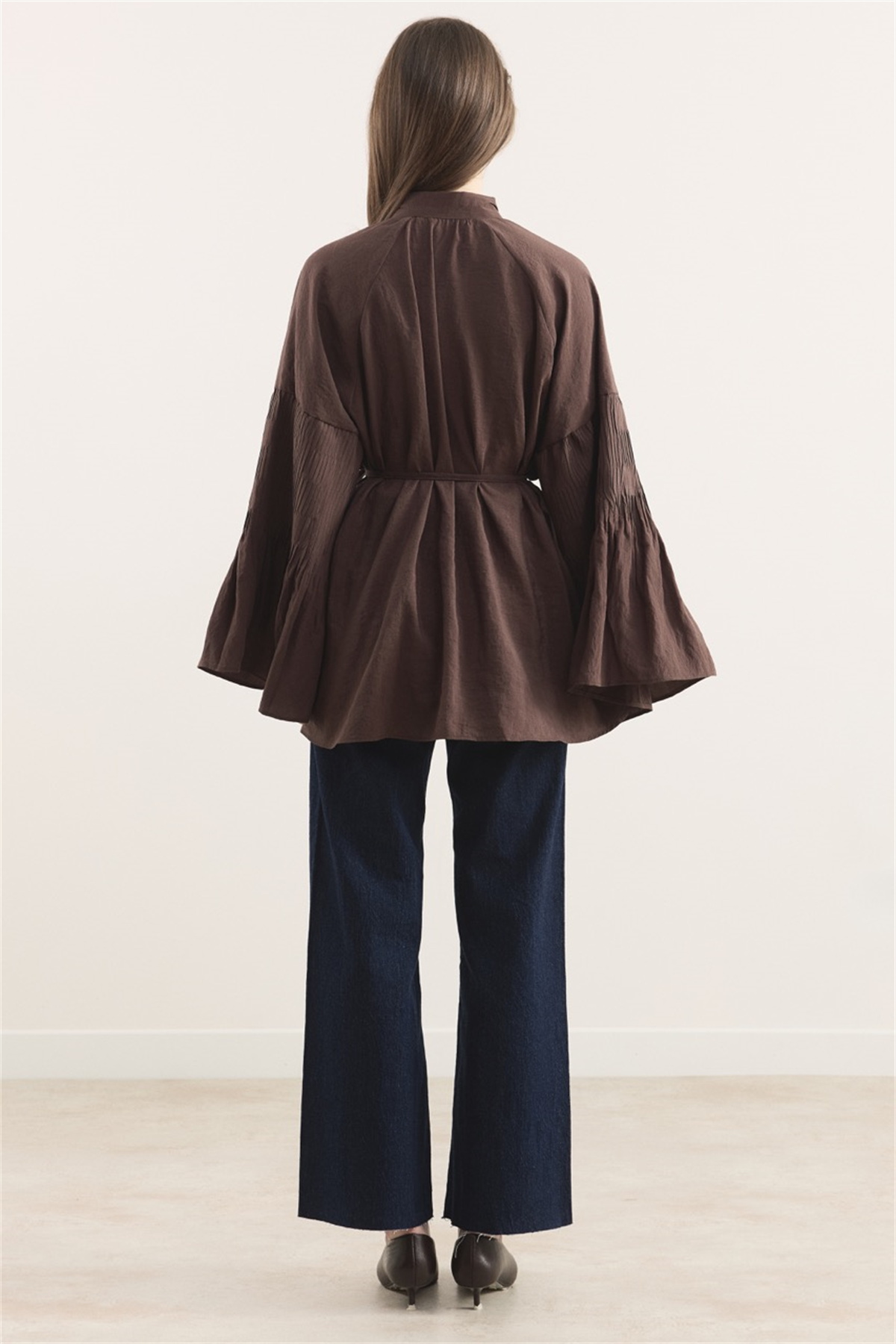 Martha Düğmeli Belden Bağlamalı Gömlek - Kahve