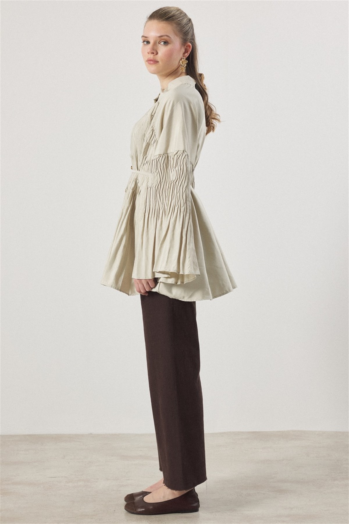 Martha Düğmeli Belden Bağlamalı Gömlek - Çağla