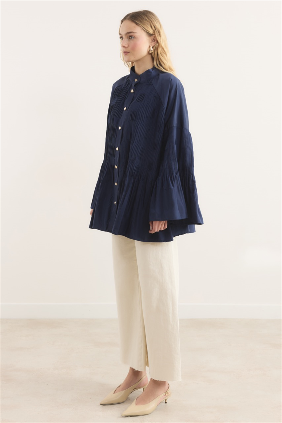 Martha Düğmeli Belden Bağlamalı Gömlek - Lacivert