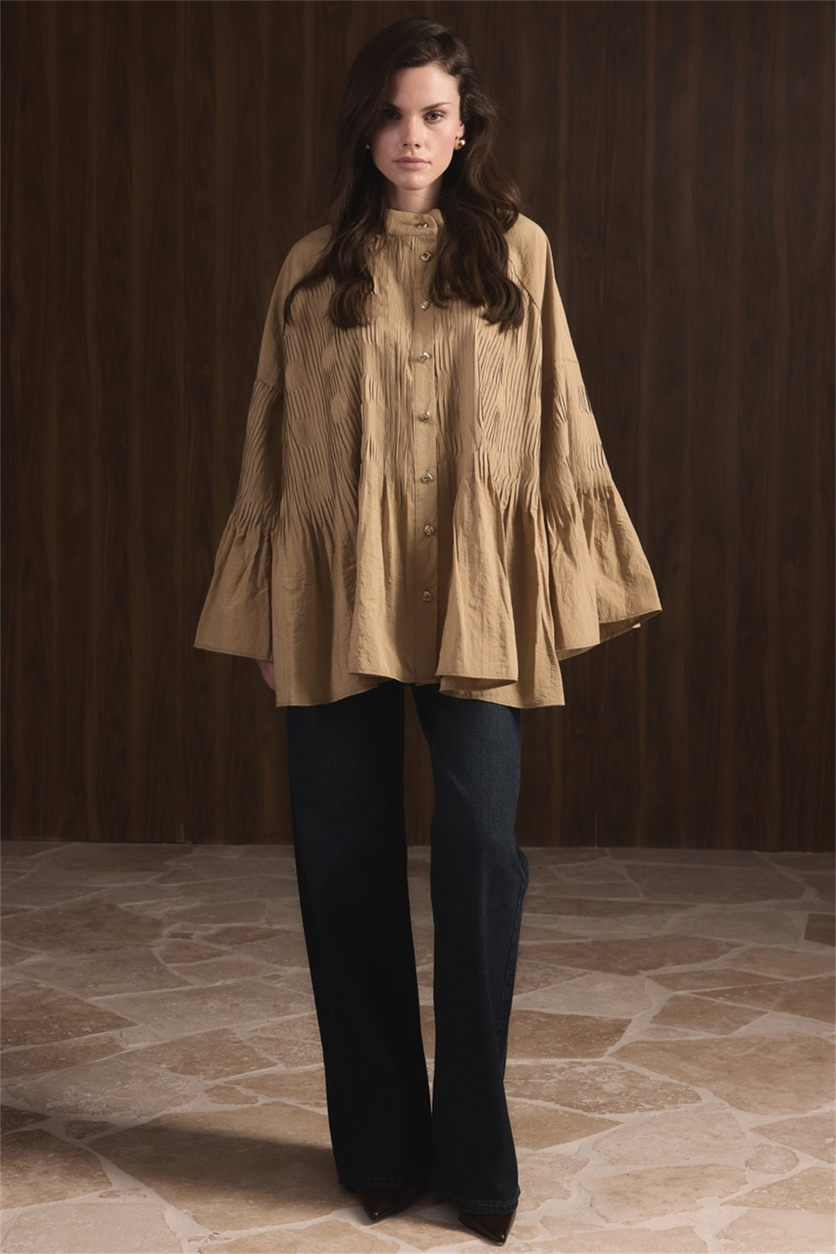 Martha Düğmeli Belden Bağlamalı Gömlek - Yeşil