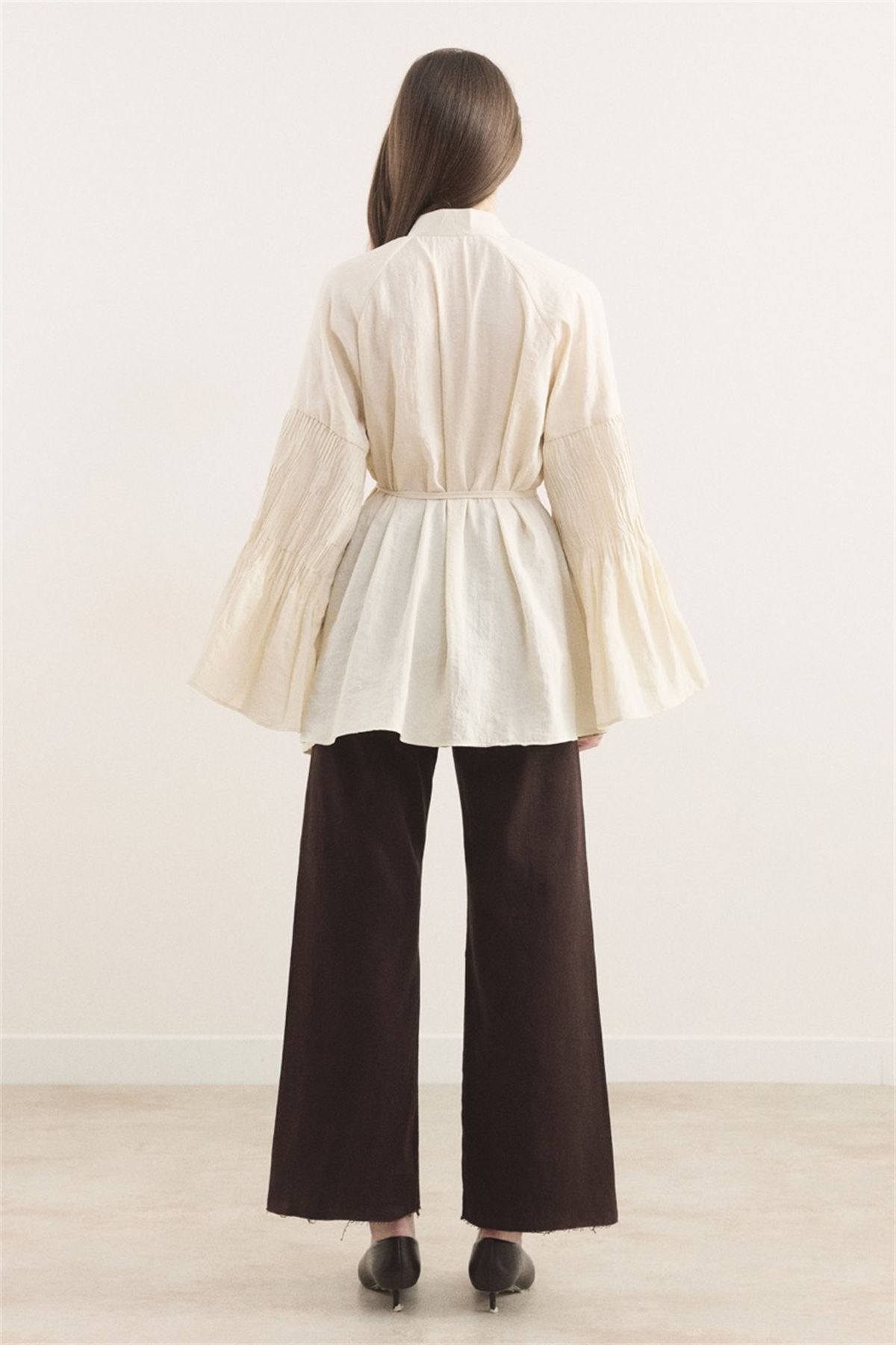 Martha Düğmeli Belden Bağlamalı Gömlek - Bej