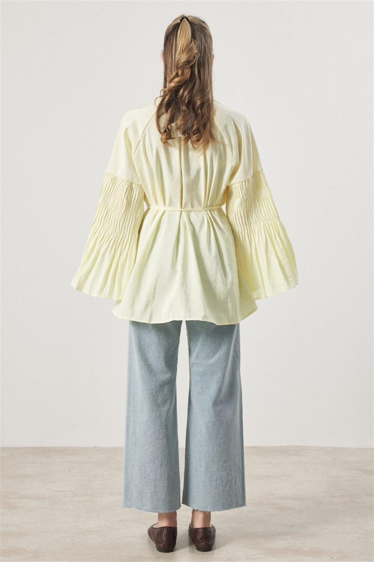 Martha Düğmeli Belden Bağlamalı Gömlek - Sarı