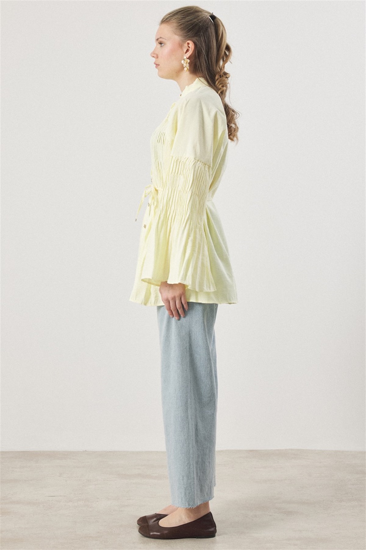 Martha Düğmeli Belden Bağlamalı Gömlek - Sarı