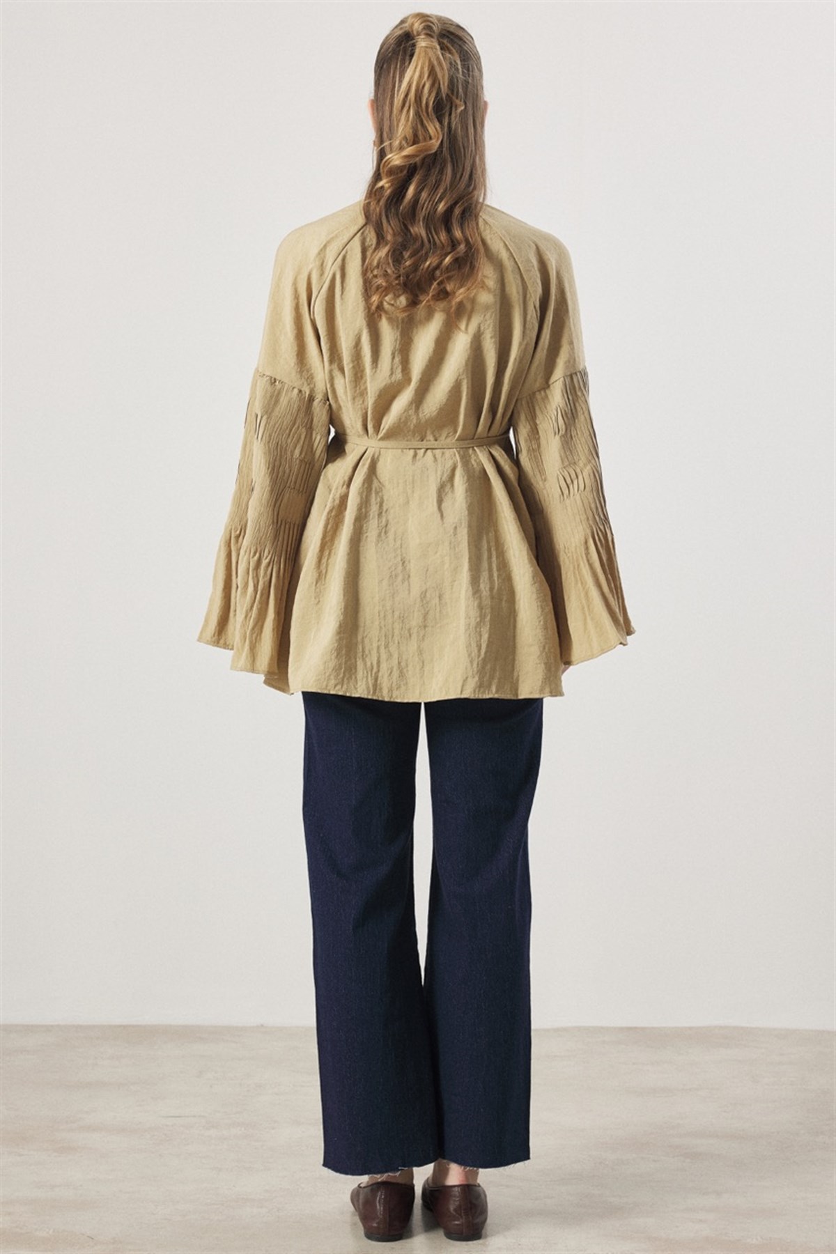 Martha Düğmeli Belden Bağlamalı Gömlek - Yağ Yeşili