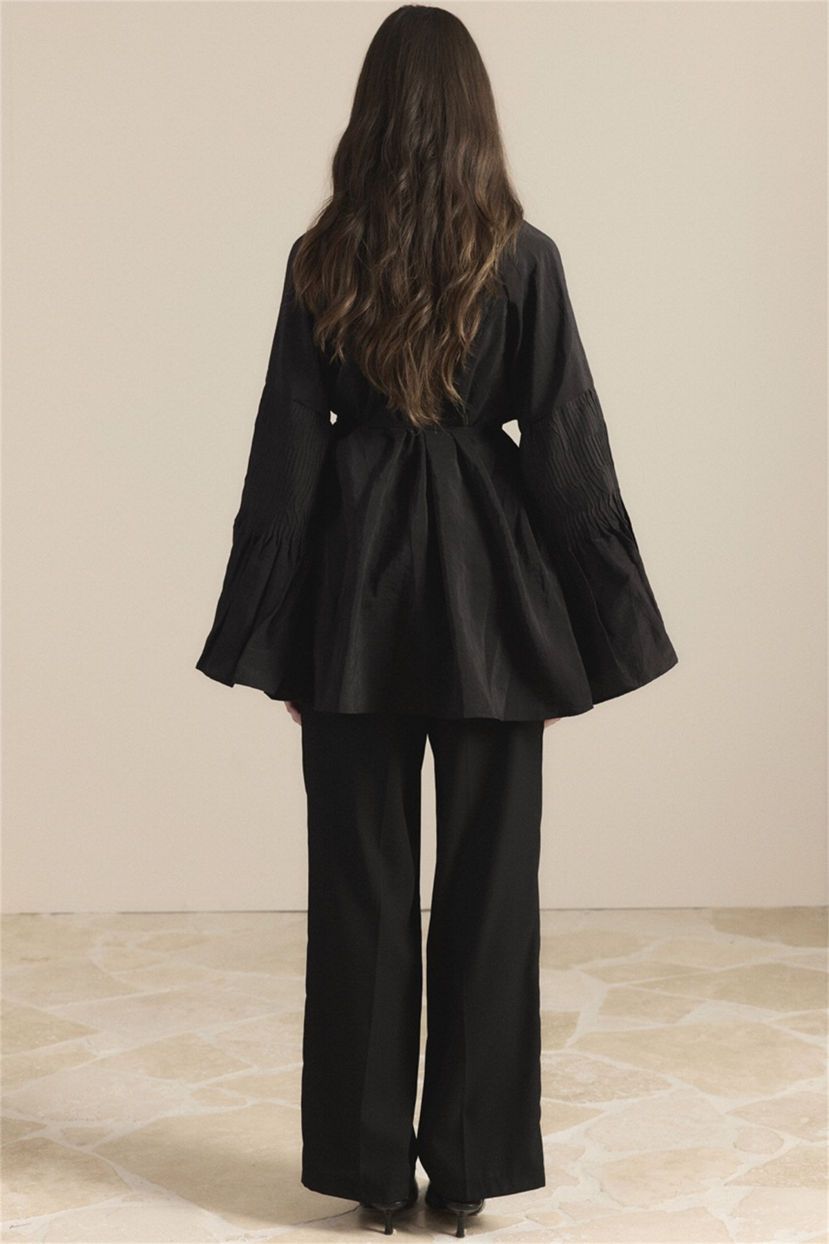 Martha Düğmeli Belden Bağlamalı Gömlek - Siyah