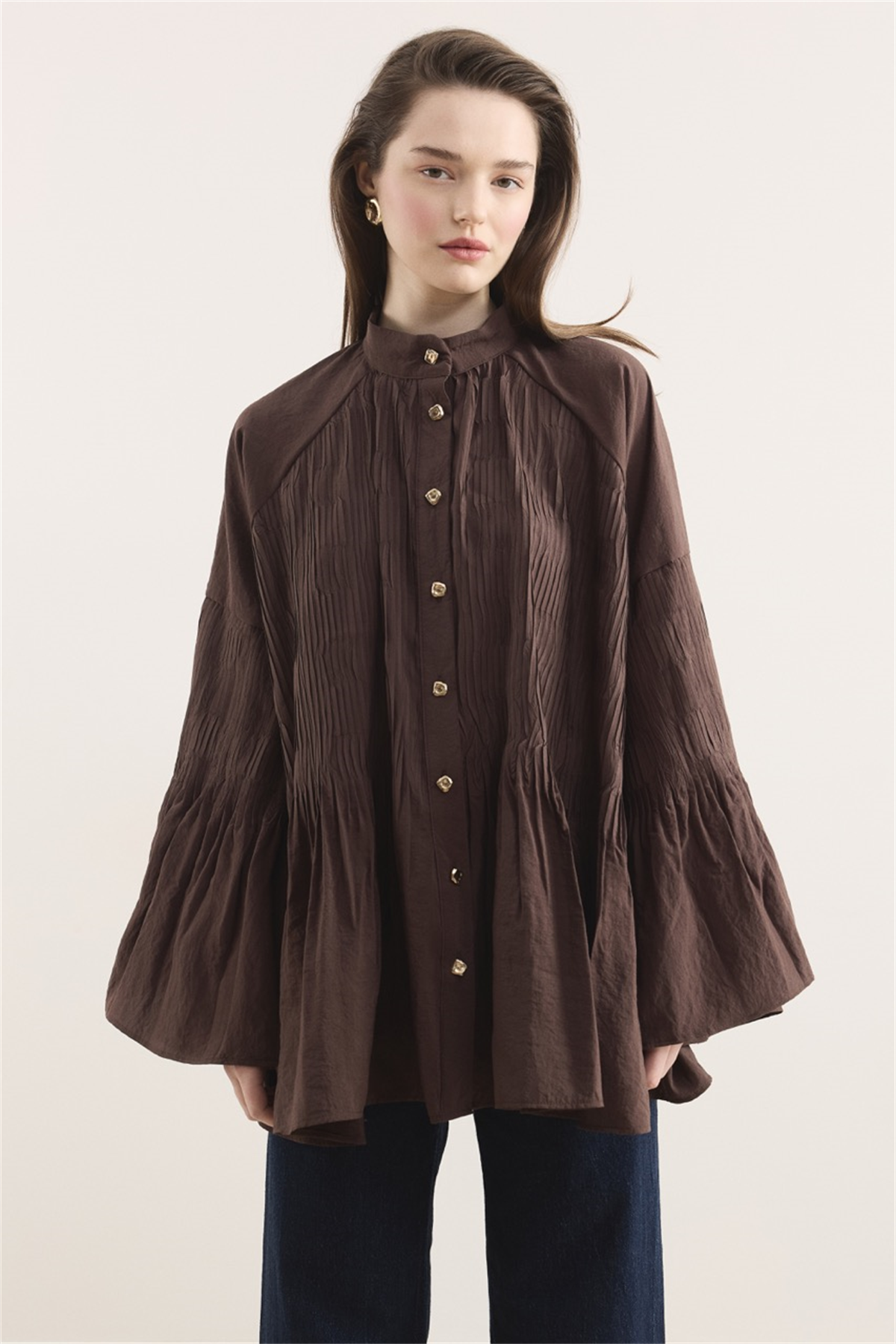 Martha Düğmeli Belden Bağlamalı Gömlek - Kahve