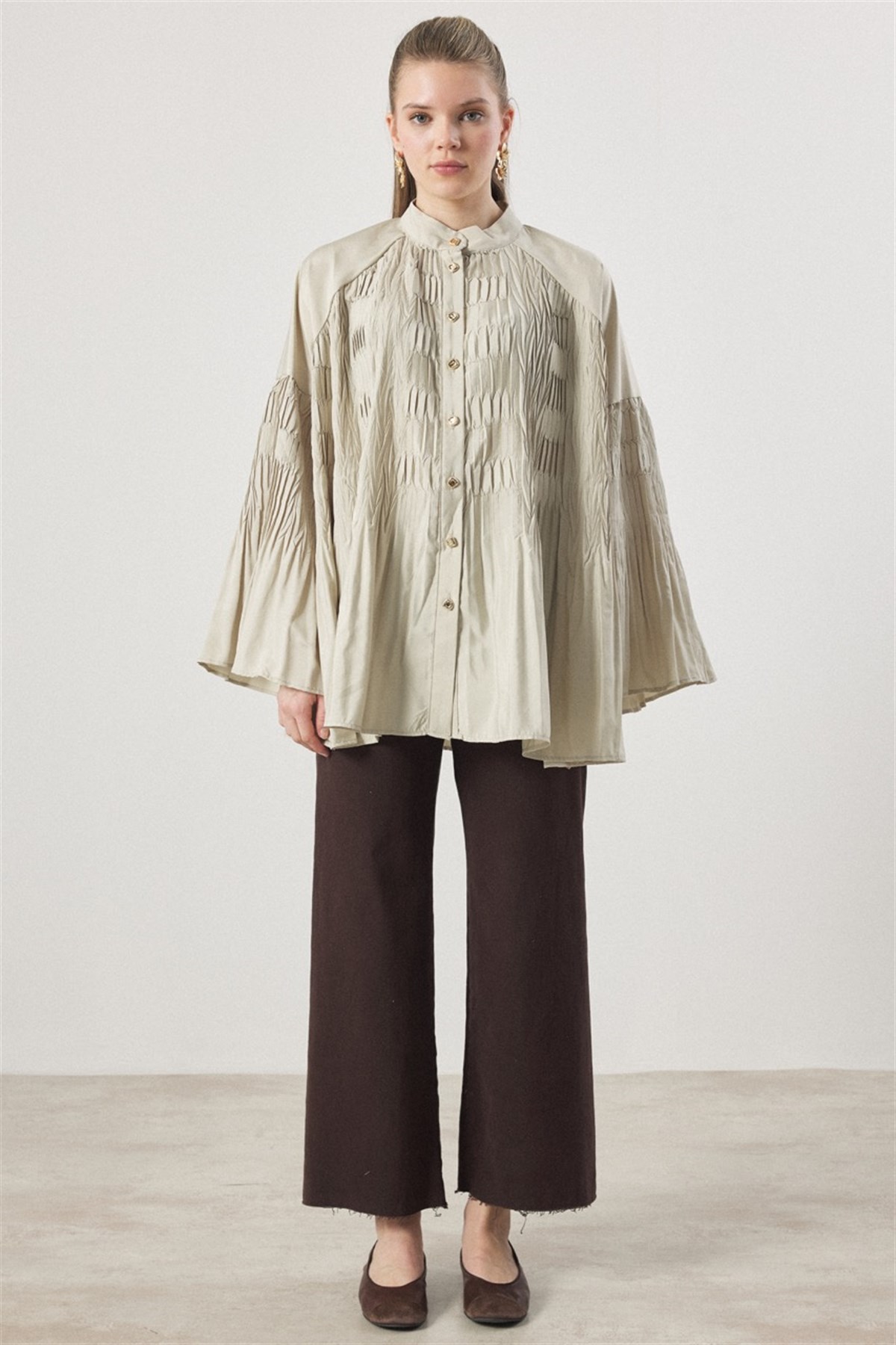 Martha Düğmeli Belden Bağlamalı Gömlek - Çağla