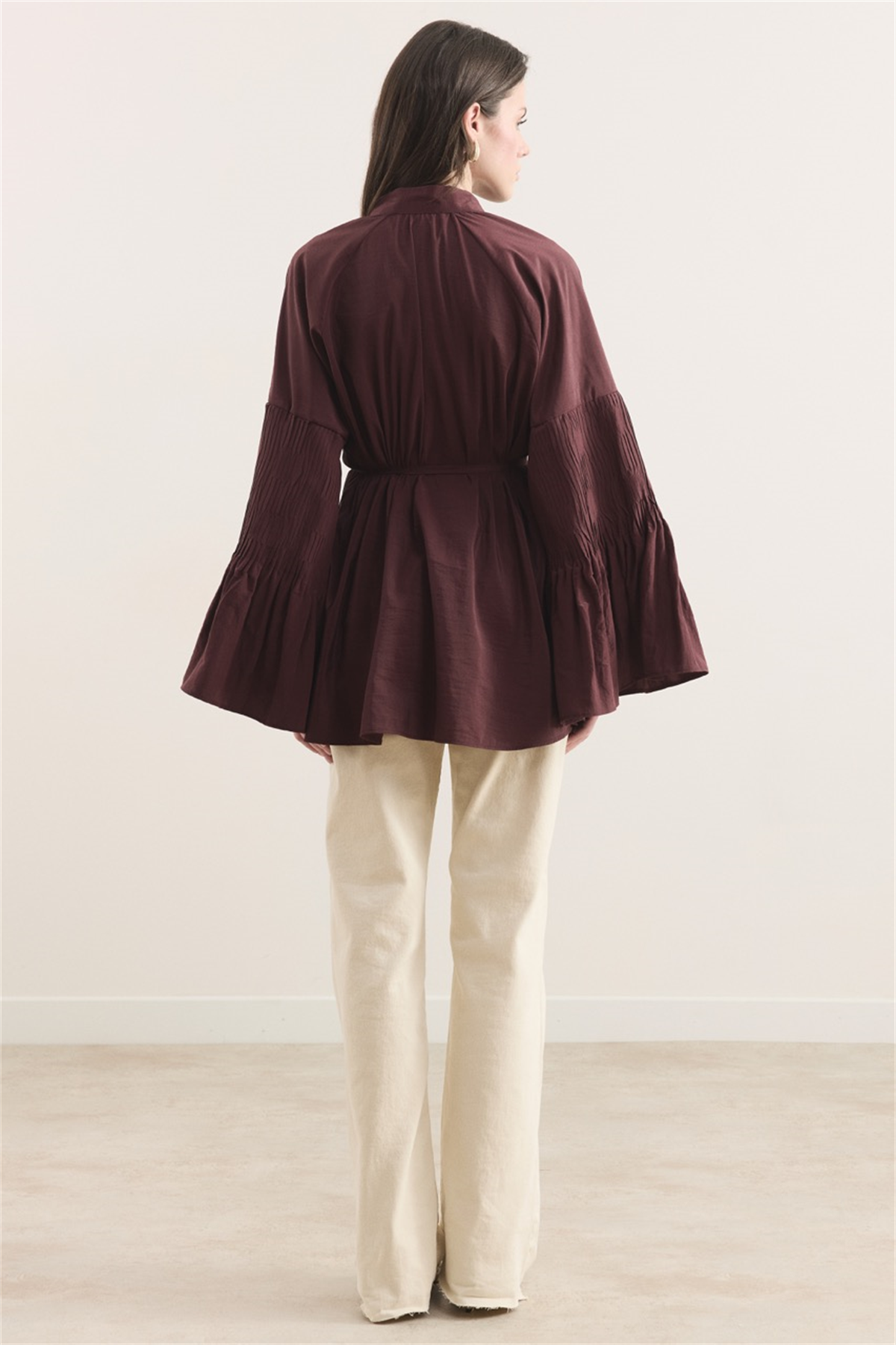 Martha Düğmeli Belden Bağlamalı Gömlek - Bordo