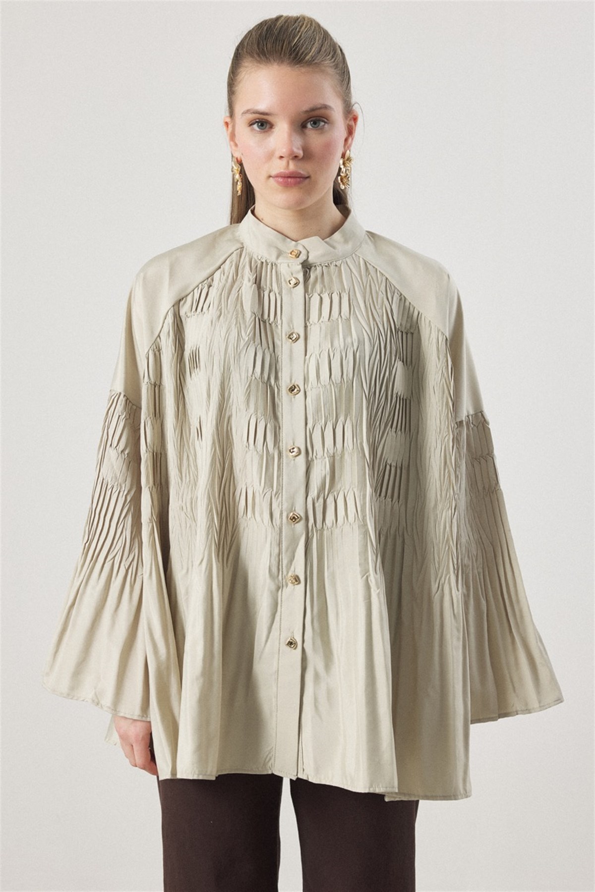 Martha Düğmeli Belden Bağlamalı Gömlek - Çağla