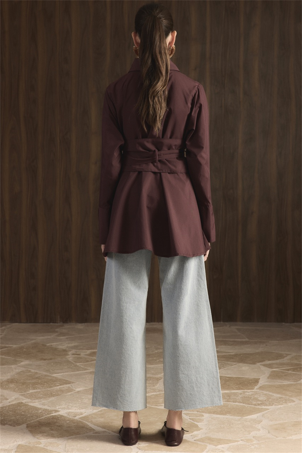 Maya Geniş Kemerli Gömlek - Bordo