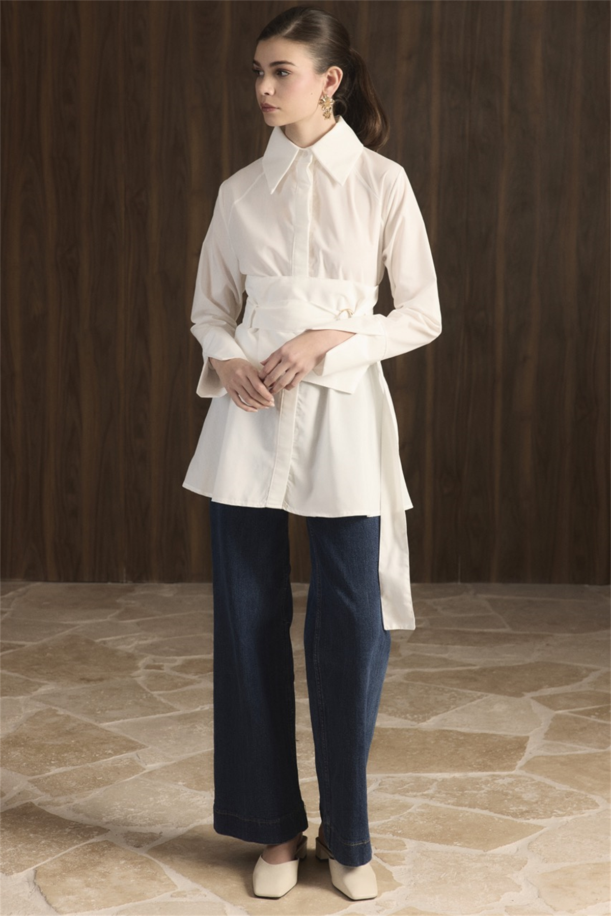 Maya Geniş Kemerli Gömlek - Ekru