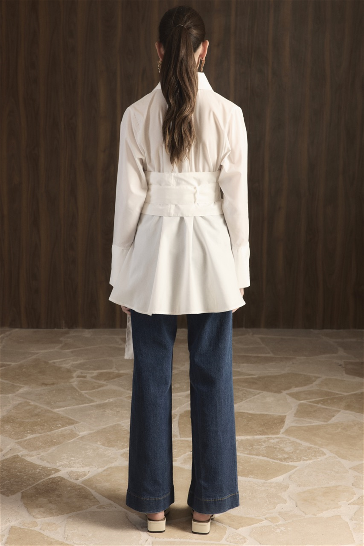 Maya Geniş Kemerli Gömlek - Ekru