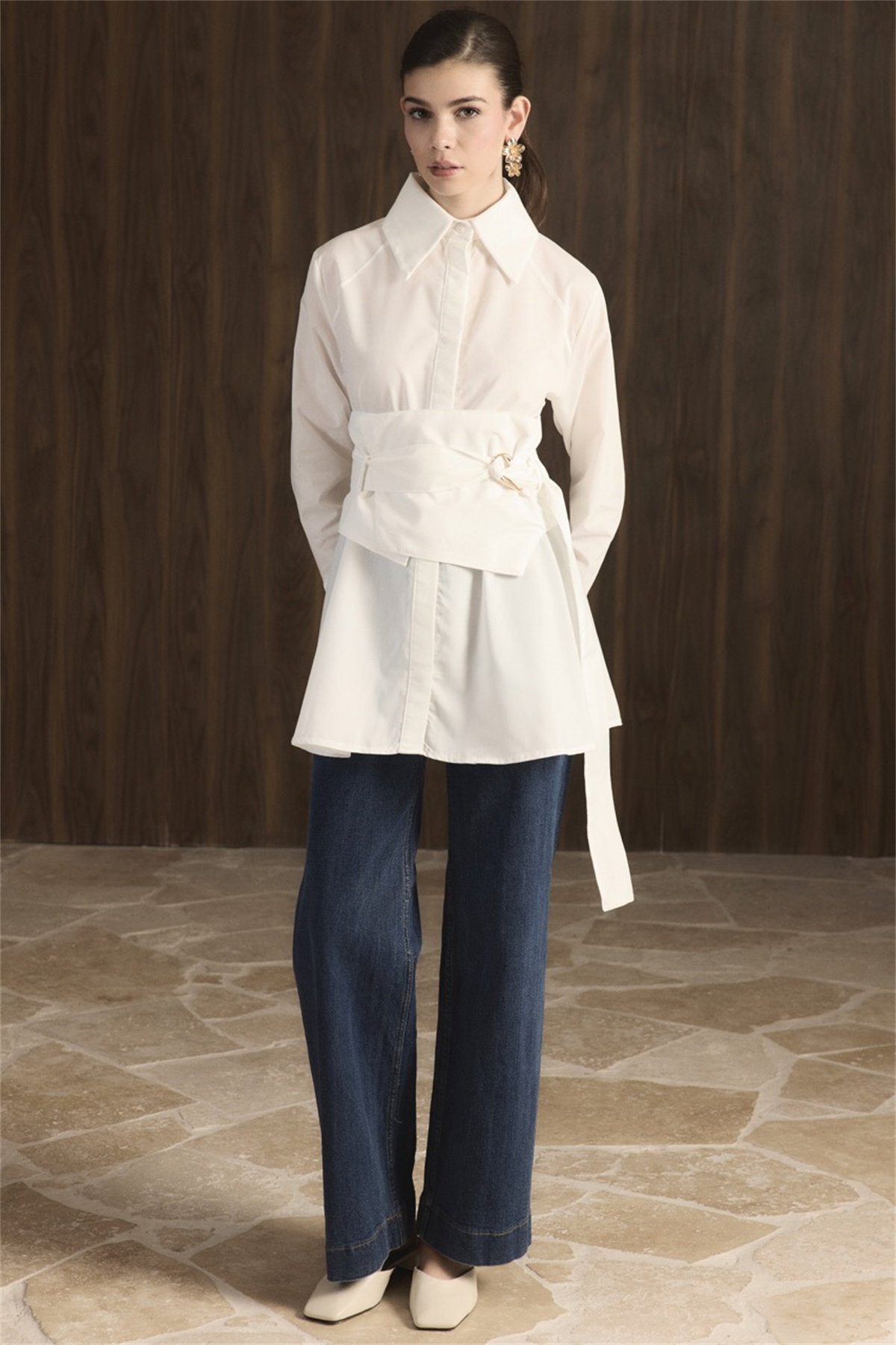Maya Geniş Kemerli Gömlek - Ekru