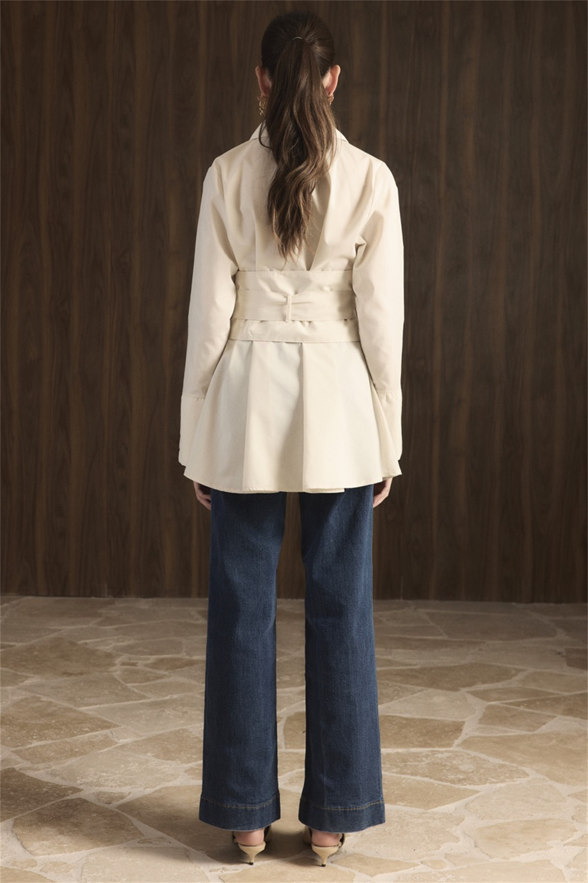 Maya Geniş Kemerli Gömlek - Krem