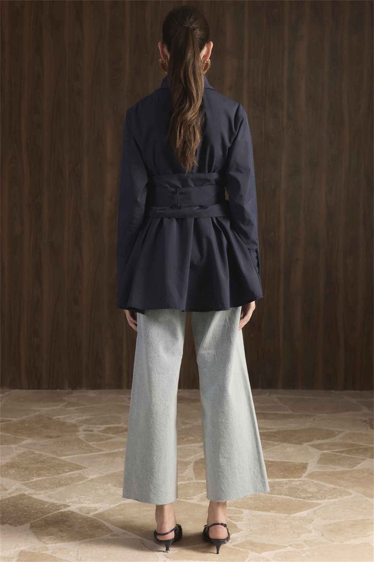 Maya Geniş Kemerli Gömlek - Lacivert