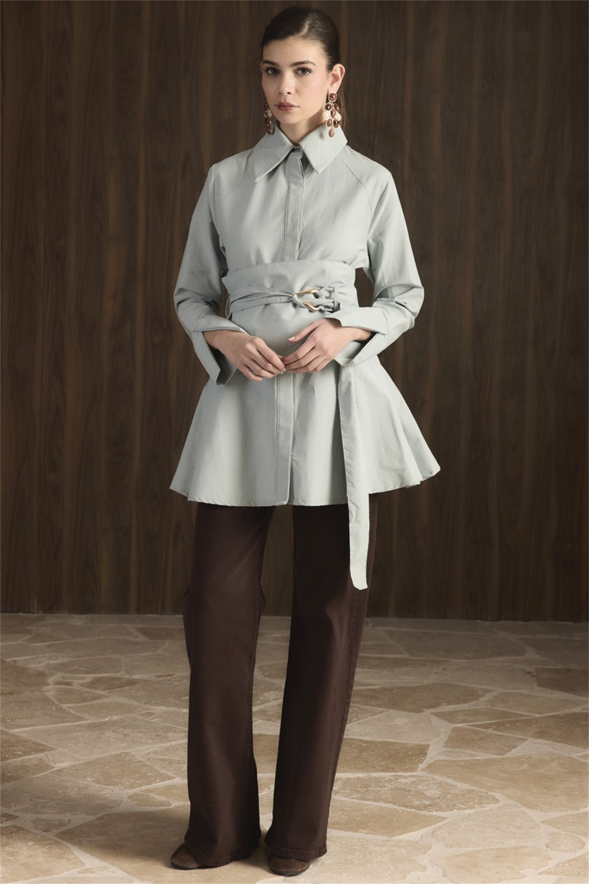 Maya Geniş Kemerli Gömlek - Mint Yeşil