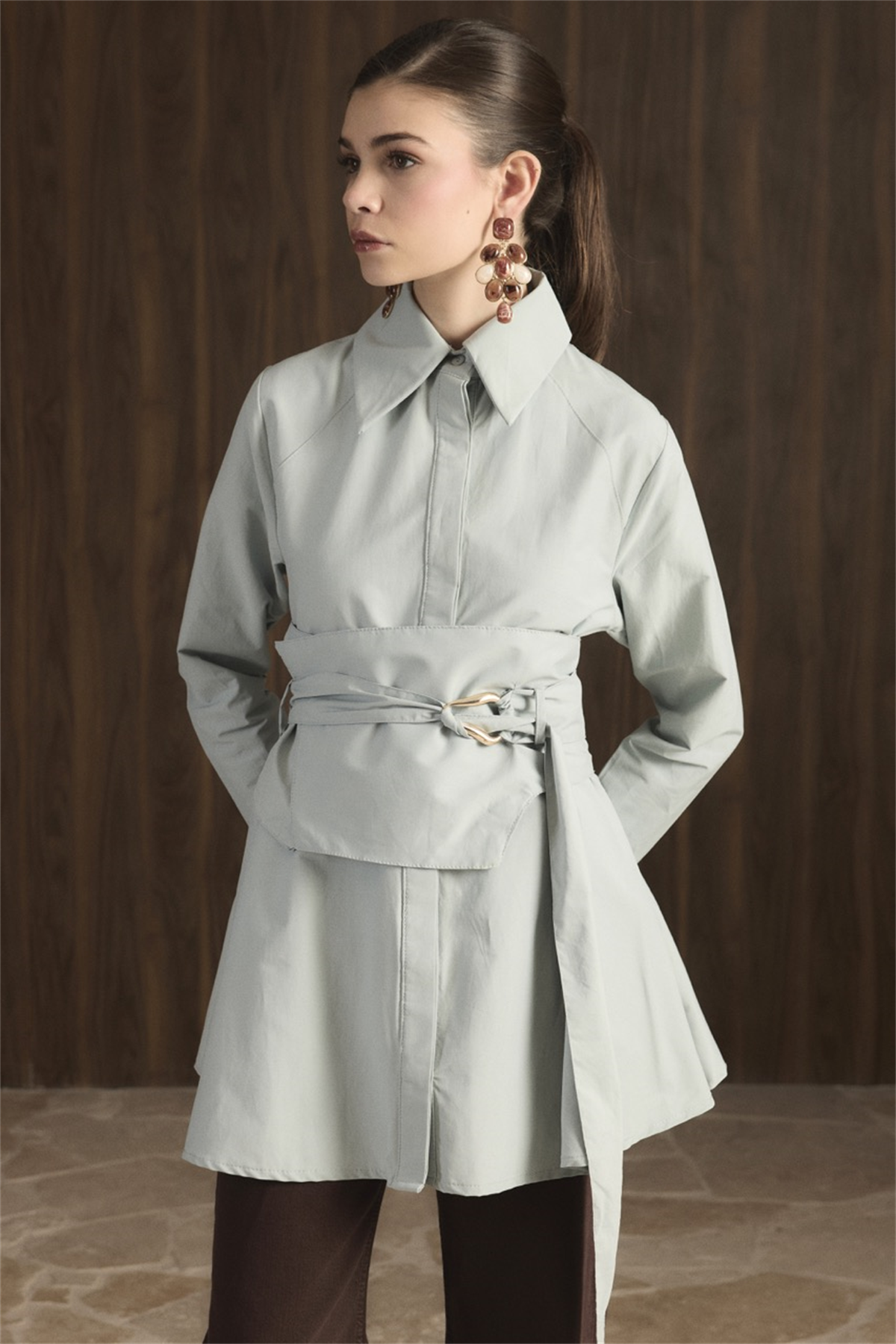 Maya Geniş Kemerli Gömlek - Mint Yeşil