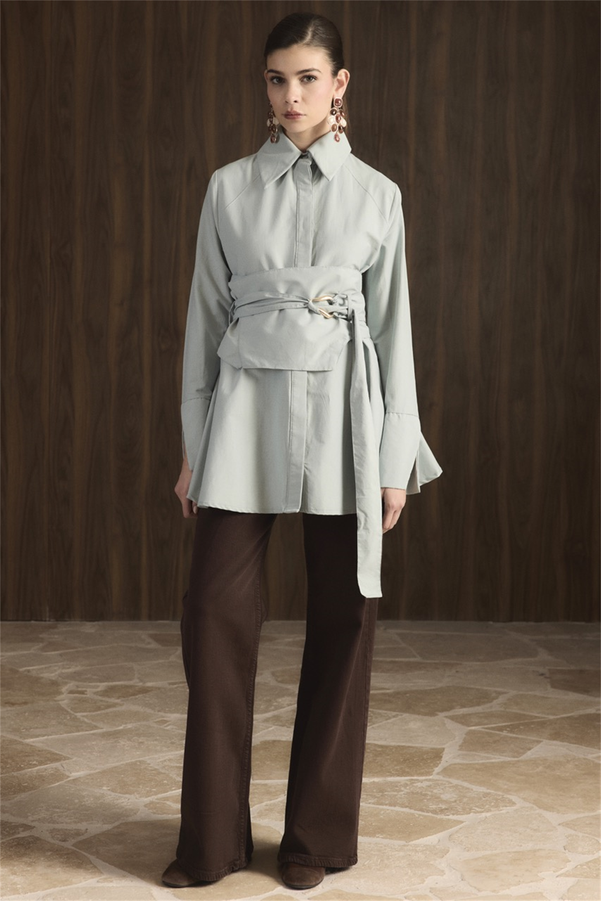 Maya Geniş Kemerli Gömlek - Mint Yeşil