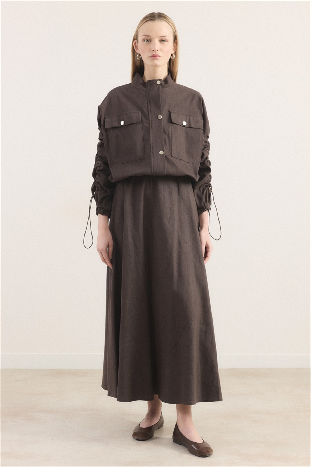 Megy Çift Cep Kapak Kol Tünelli Takım - Kahve