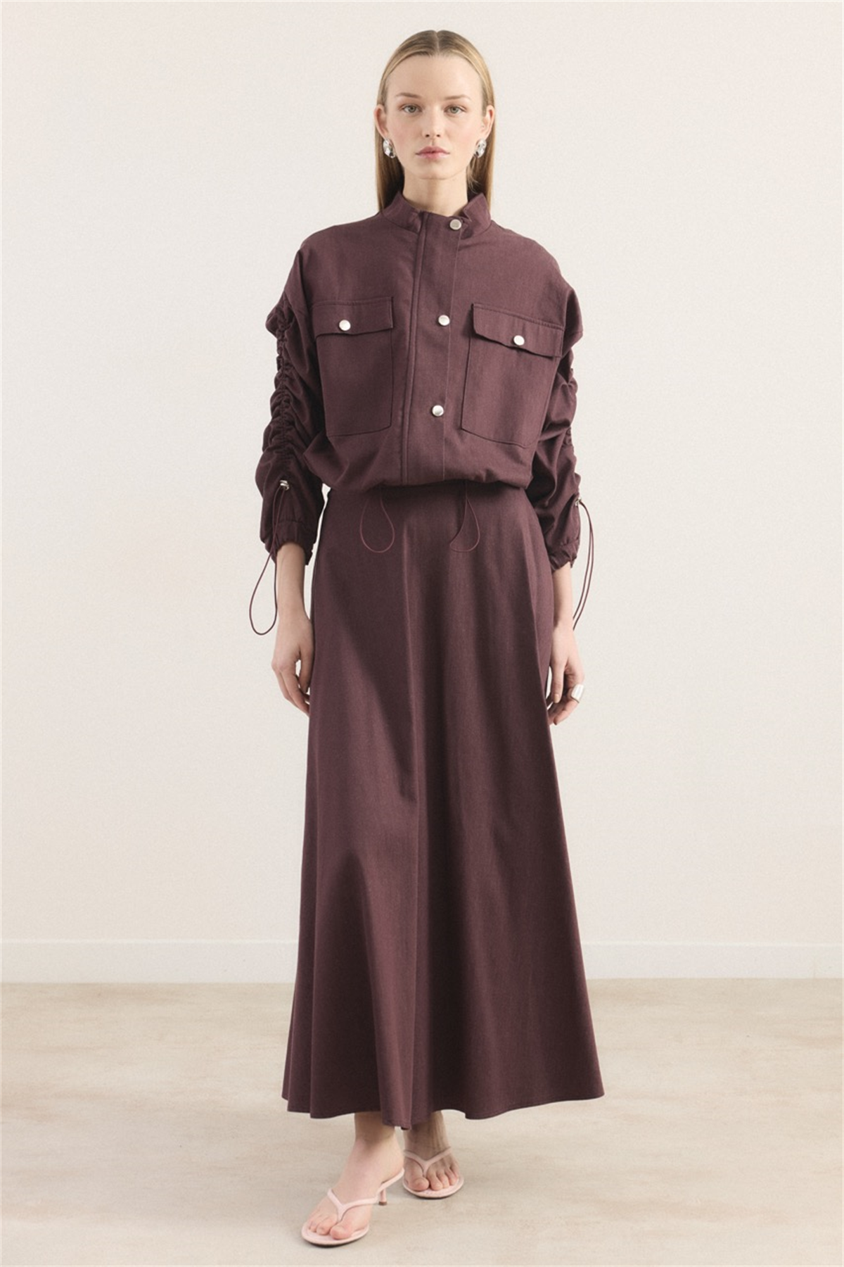 Megy Çift Cep Kapak Kol Tünelli Takım - Bordo