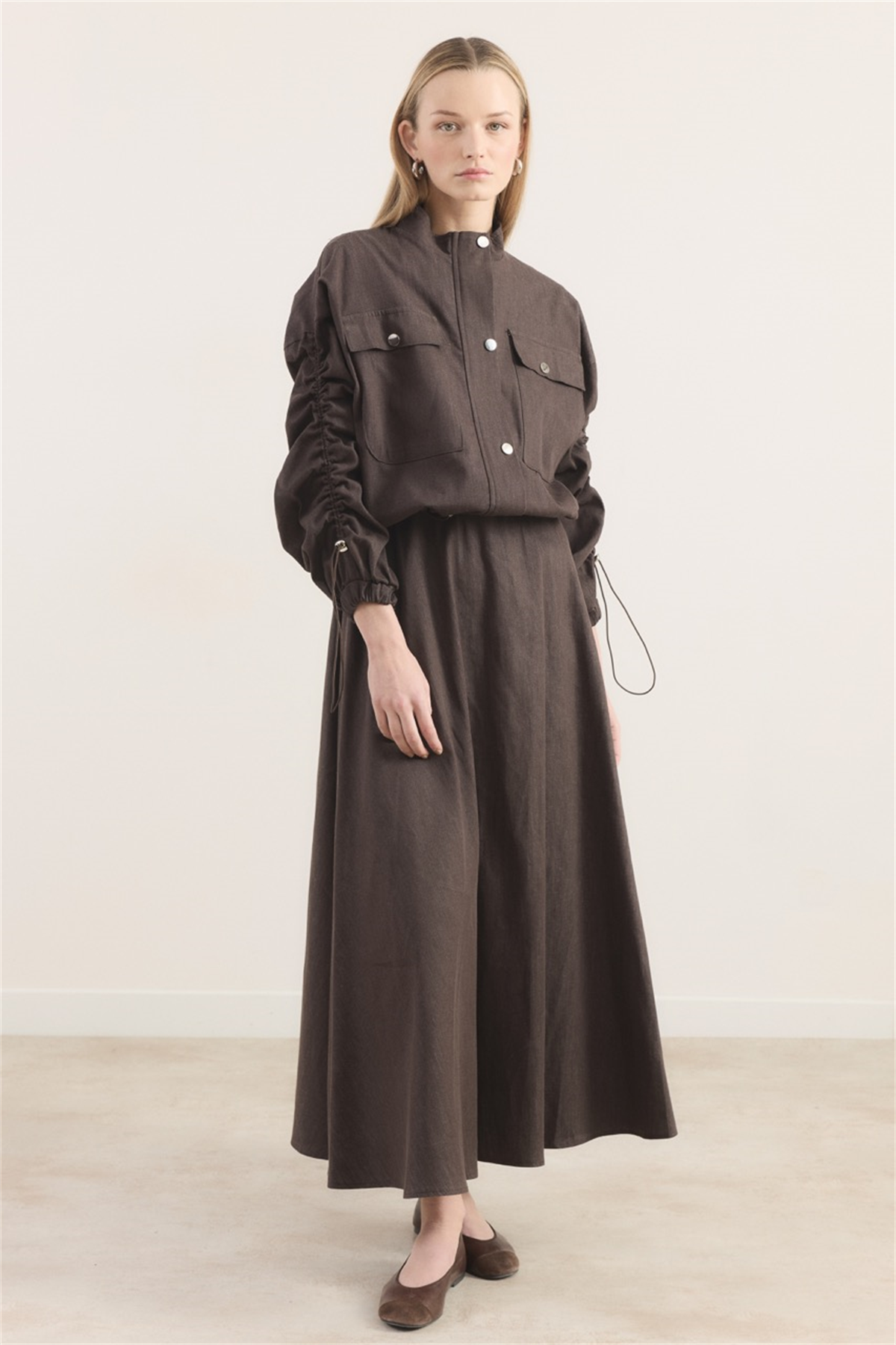 Megy Çift Cep Kapak Kol Tünelli Takım - Kahve