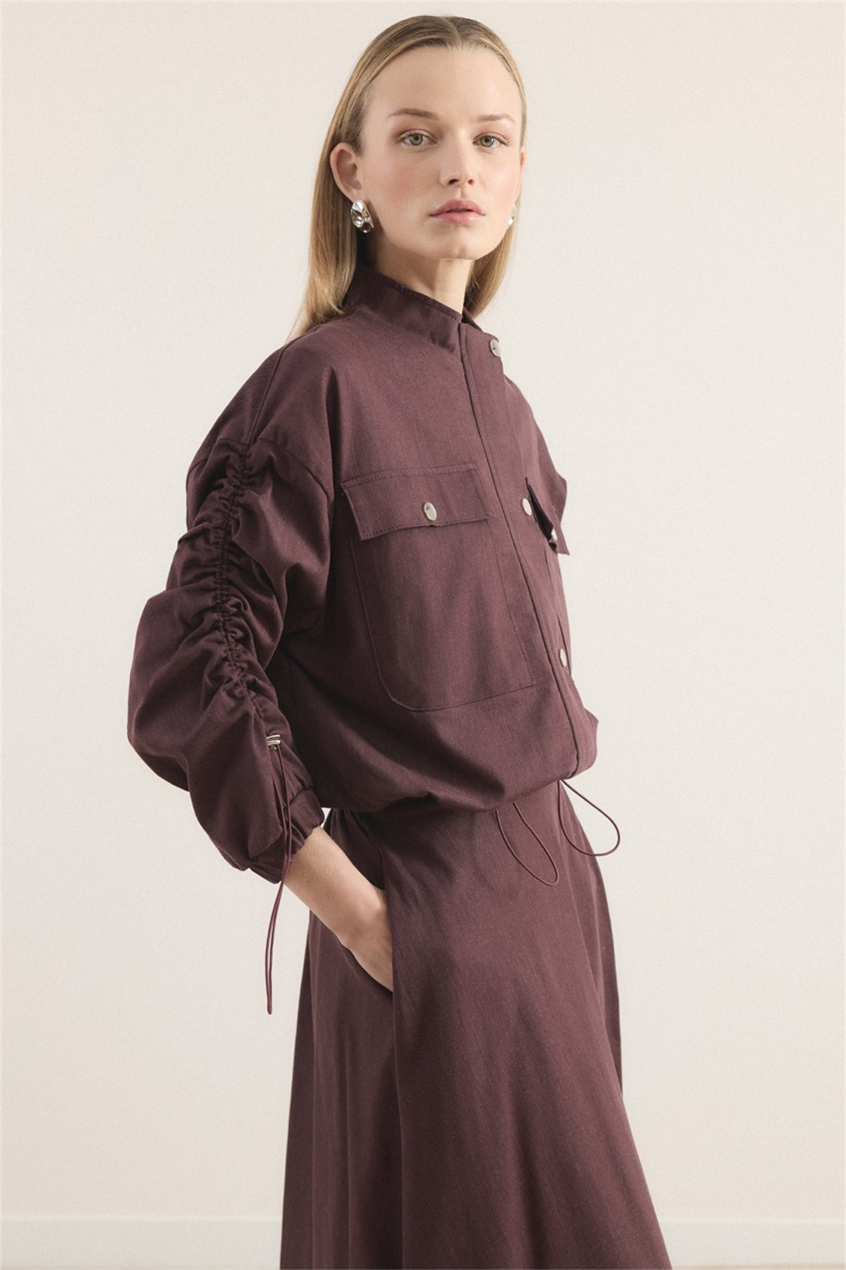 Megy Çift Cep Kapak Kol Tünelli Takım - Bordo