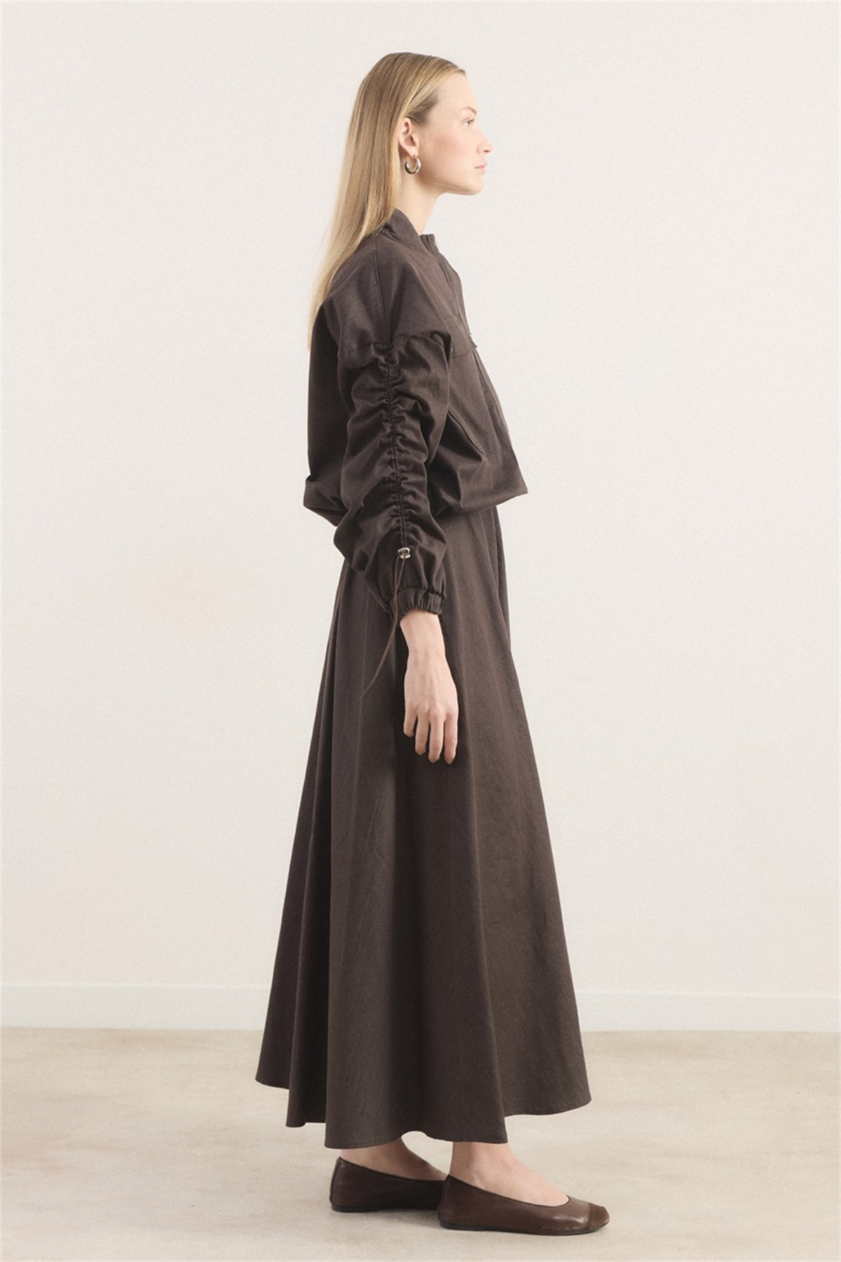 Megy Çift Cep Kapak Kol Tünelli Takım - Kahve