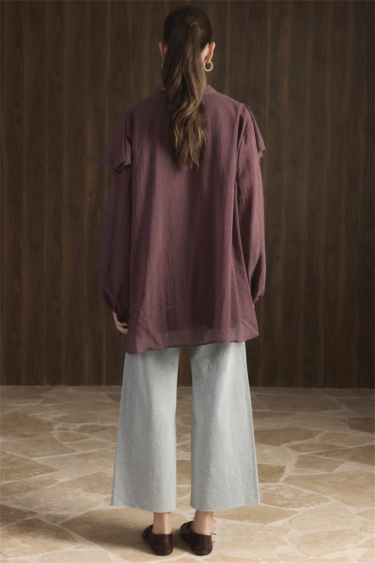 Melis Önü Fırfırlı Gömlek - Bordo