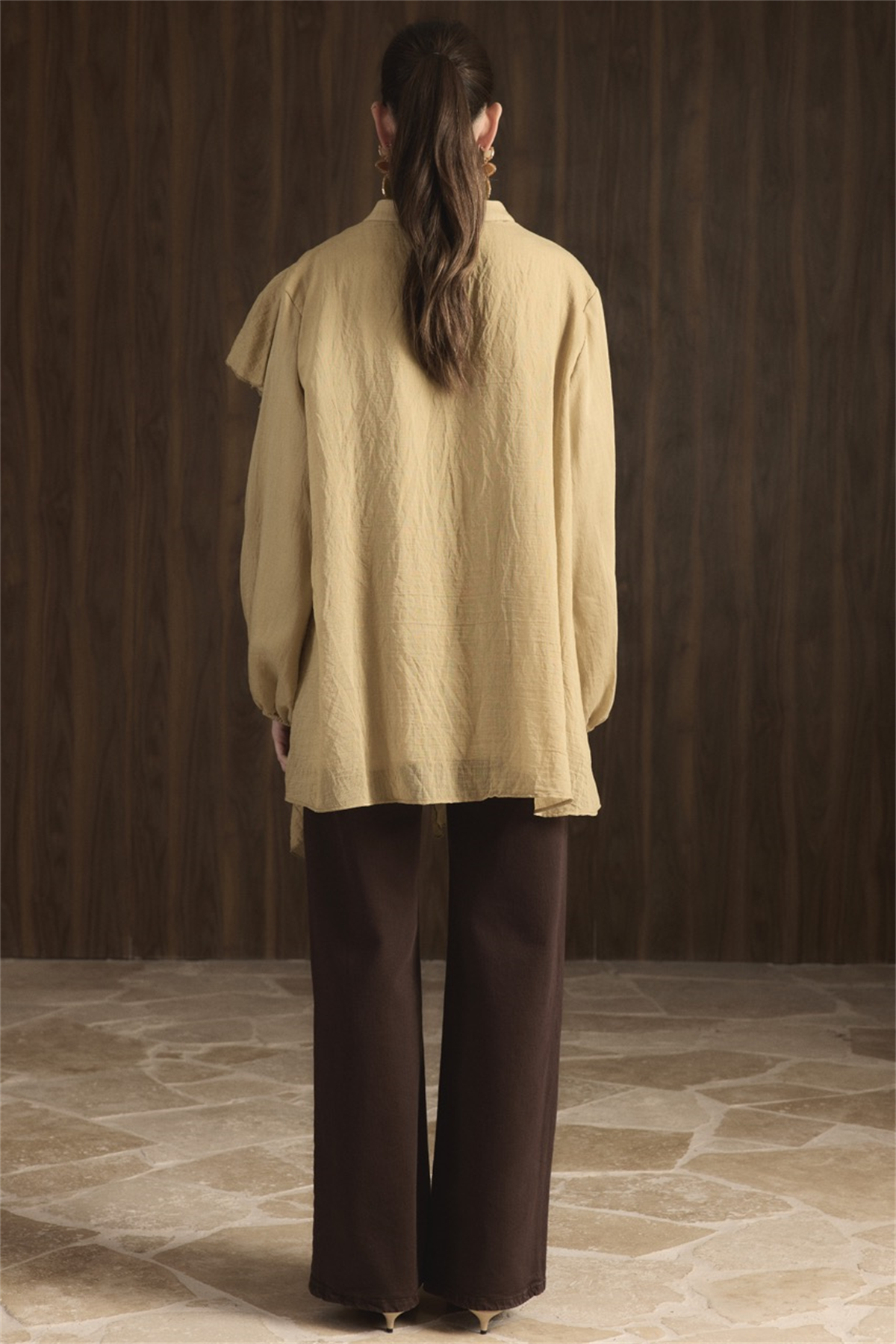 Melis Önü Fırfırlı Gömlek - Yağ Yeşili