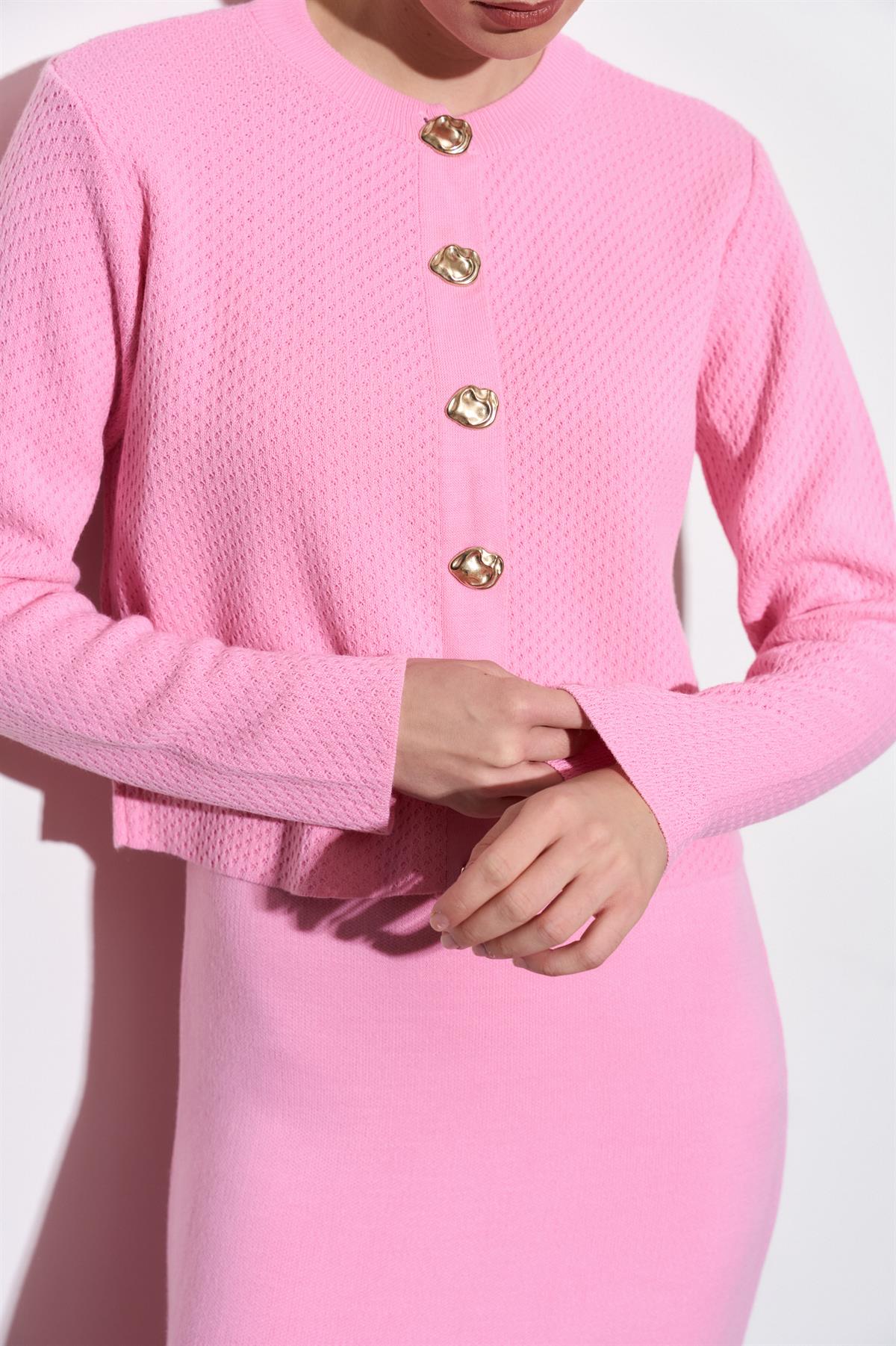 Mensa Gold Düğme Hırkalı Elbise - Pembe