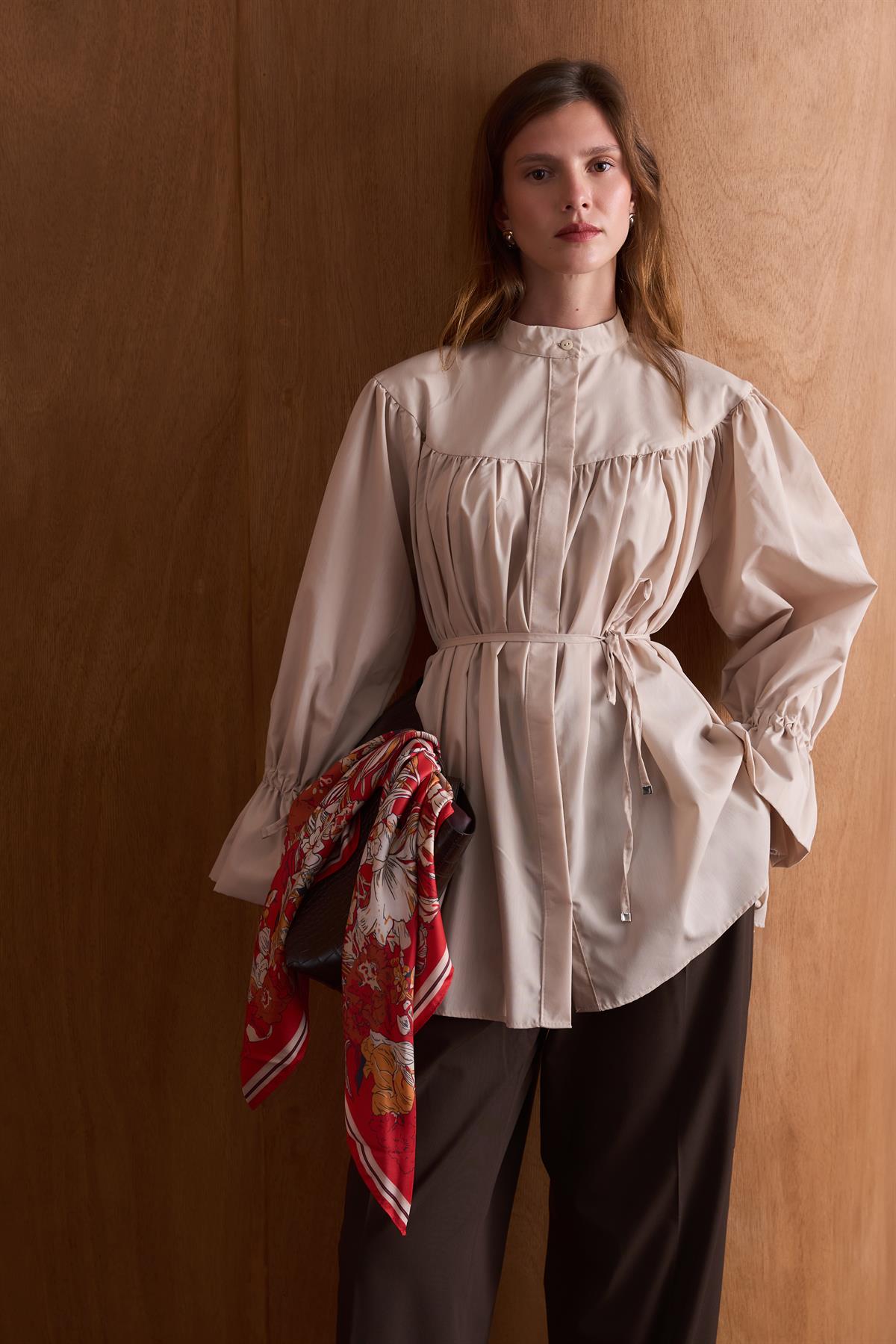 Meva Kol Tünelli Gömlek - Bej