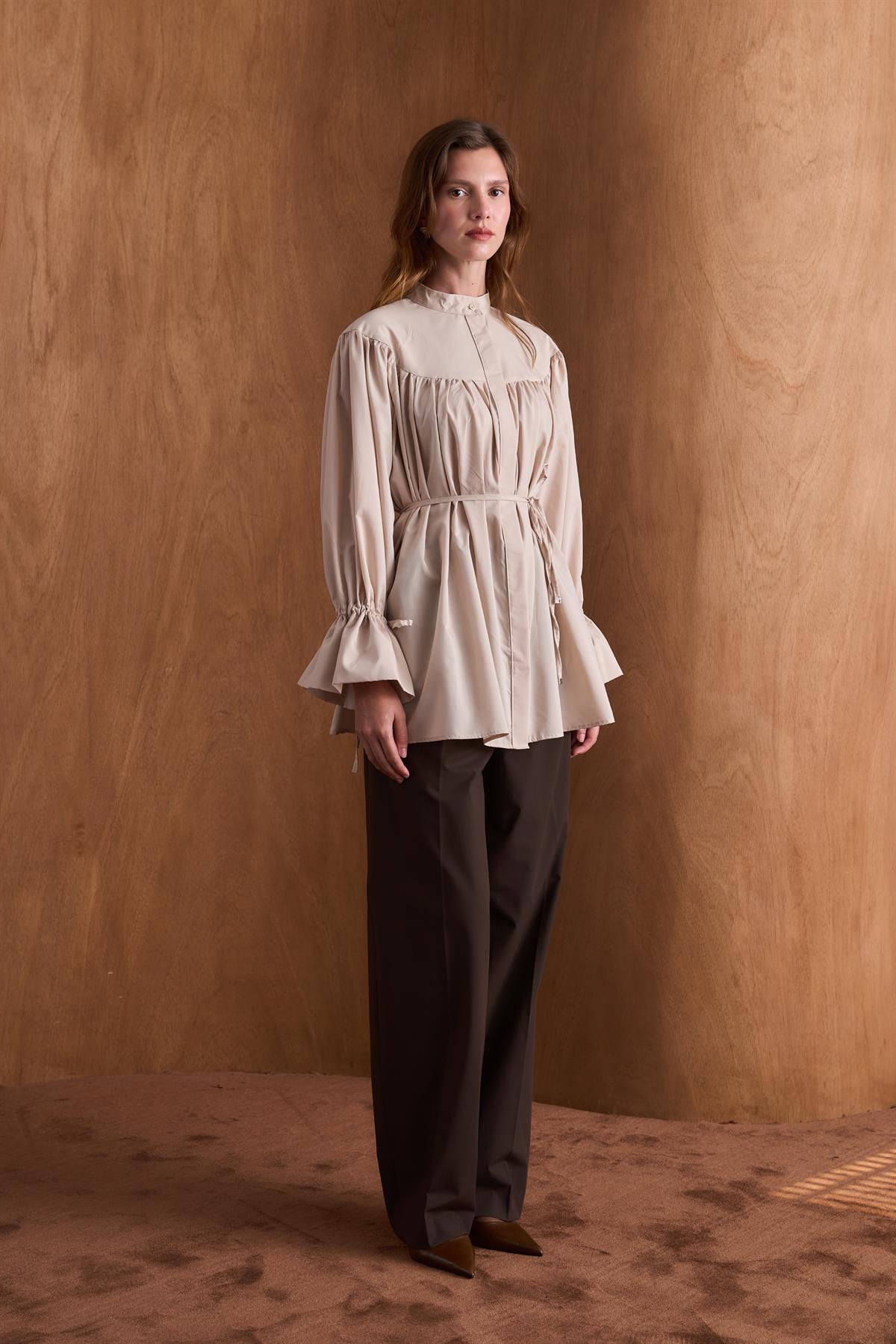 Meva Kol Tünelli Gömlek - Bej