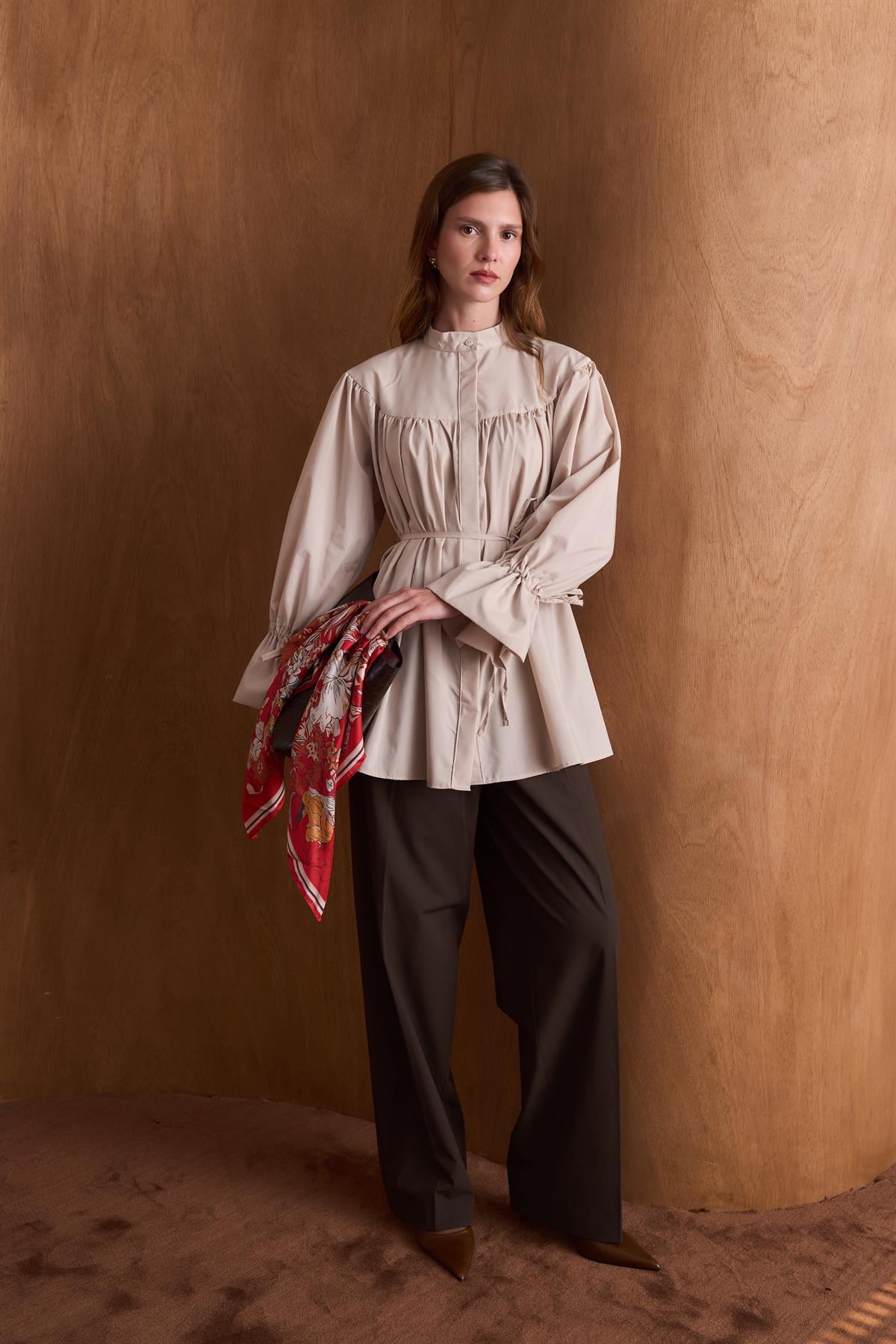 Meva Kol Tünelli Gömlek - Bej