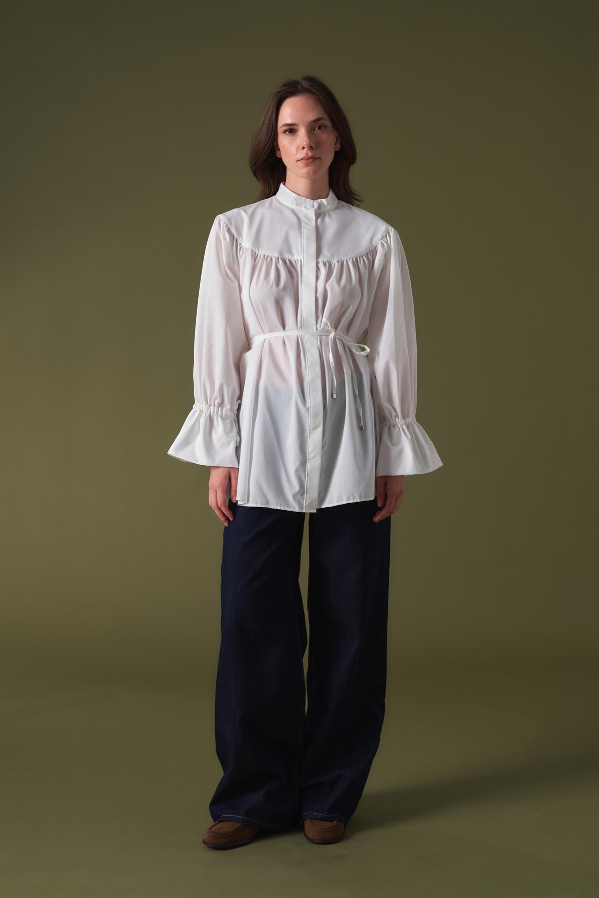 Meva Kol Tünelli Gömlek - Ekru