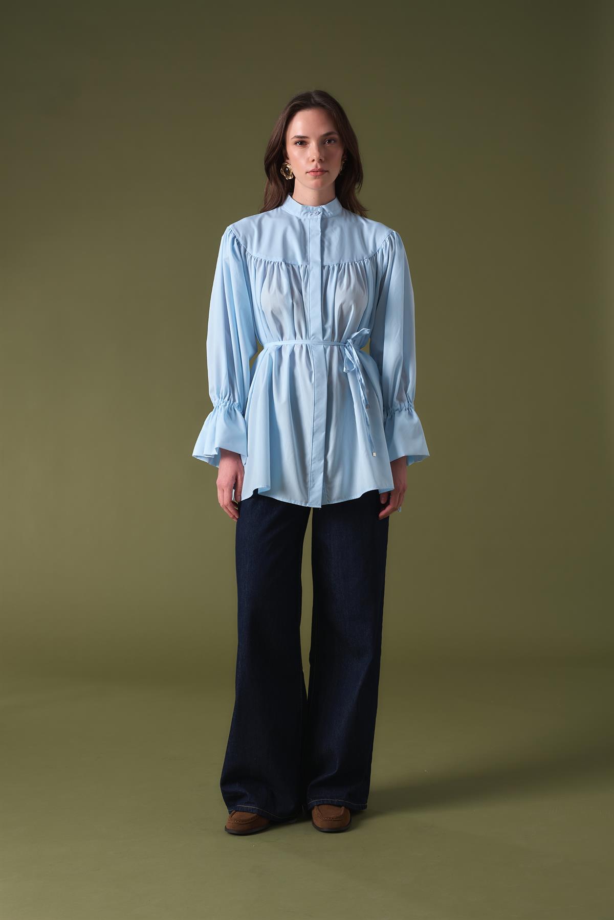 Meva Kol Tünelli Gömlek - Mavi