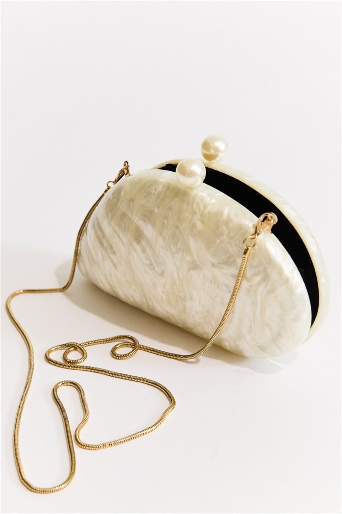 Midye Desenli Sedef Clutch Çanta - Sedef