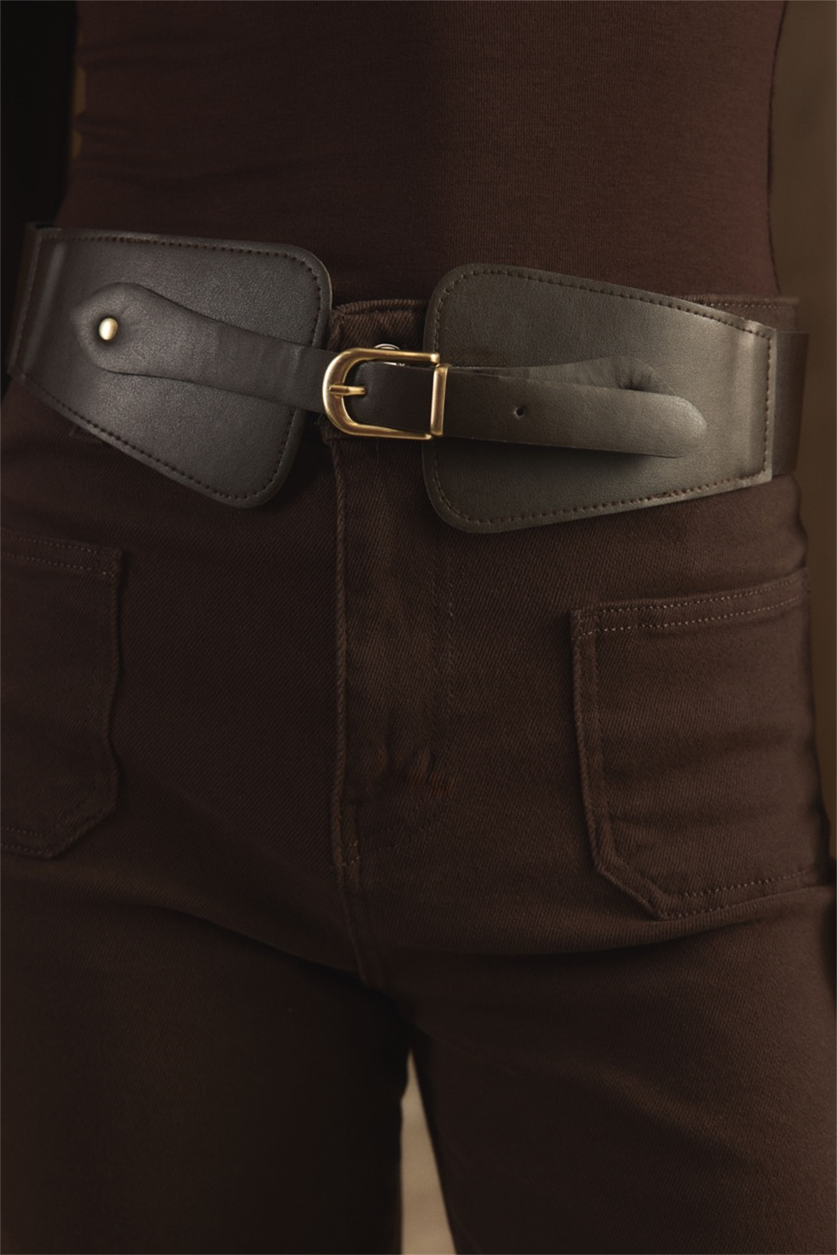 Minimal Toka Detaylı Geniş Kemer - Acı Kahve